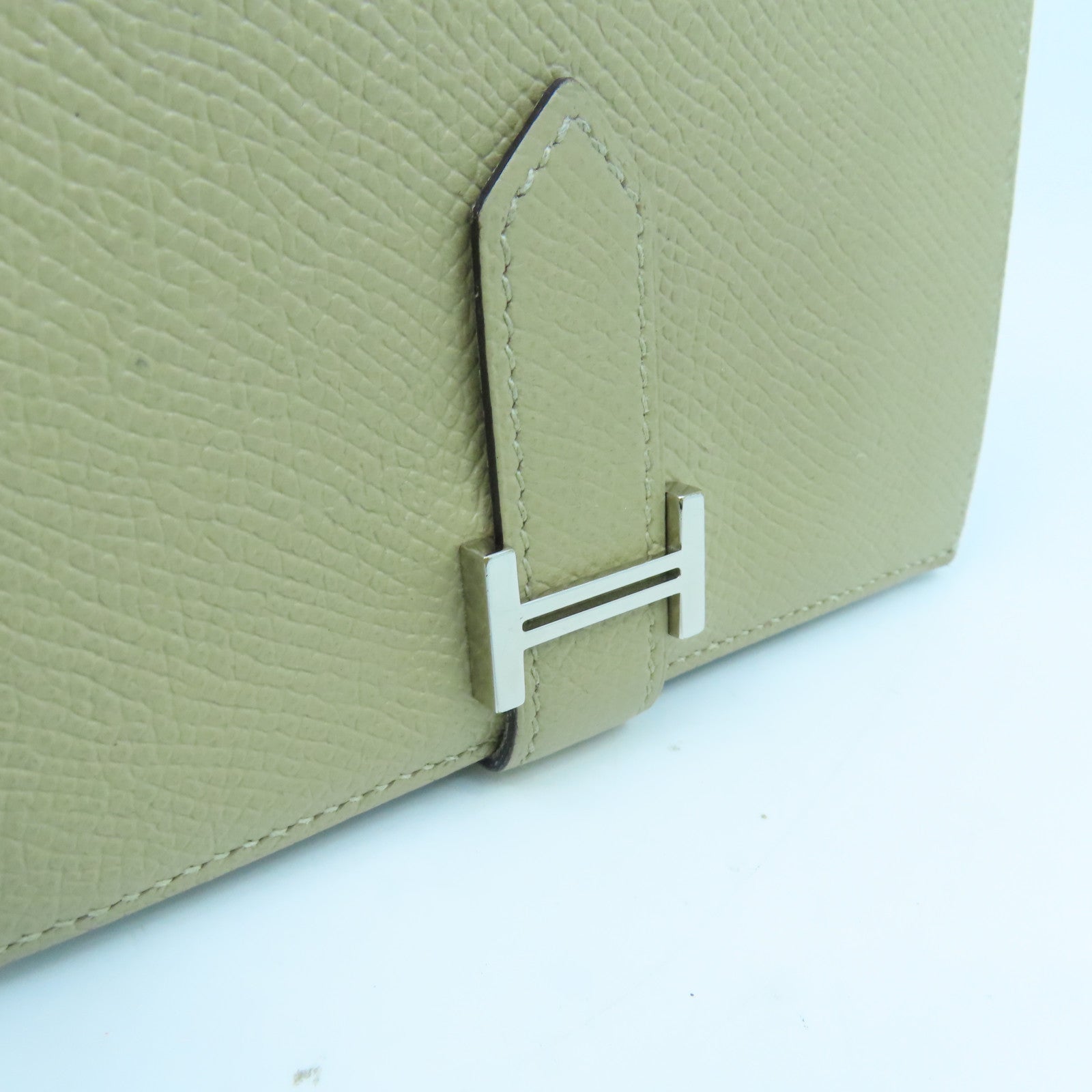 HERMES Epsom皮革Bearn Compact wallet银扣钱包Argile米色