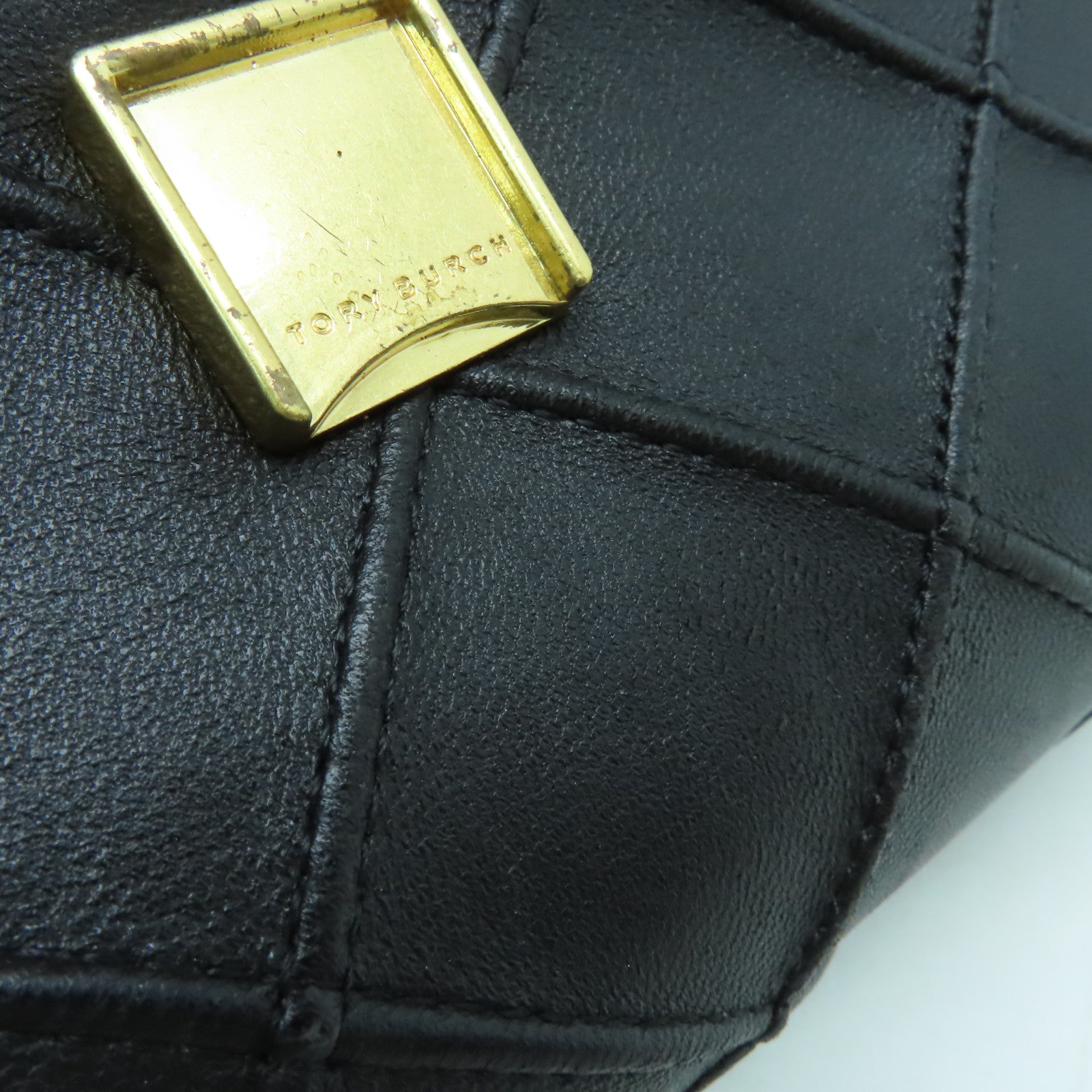 Tory Burch 牛皮皮革Chain Shoulder金扣鏈帶肩背袋黑色