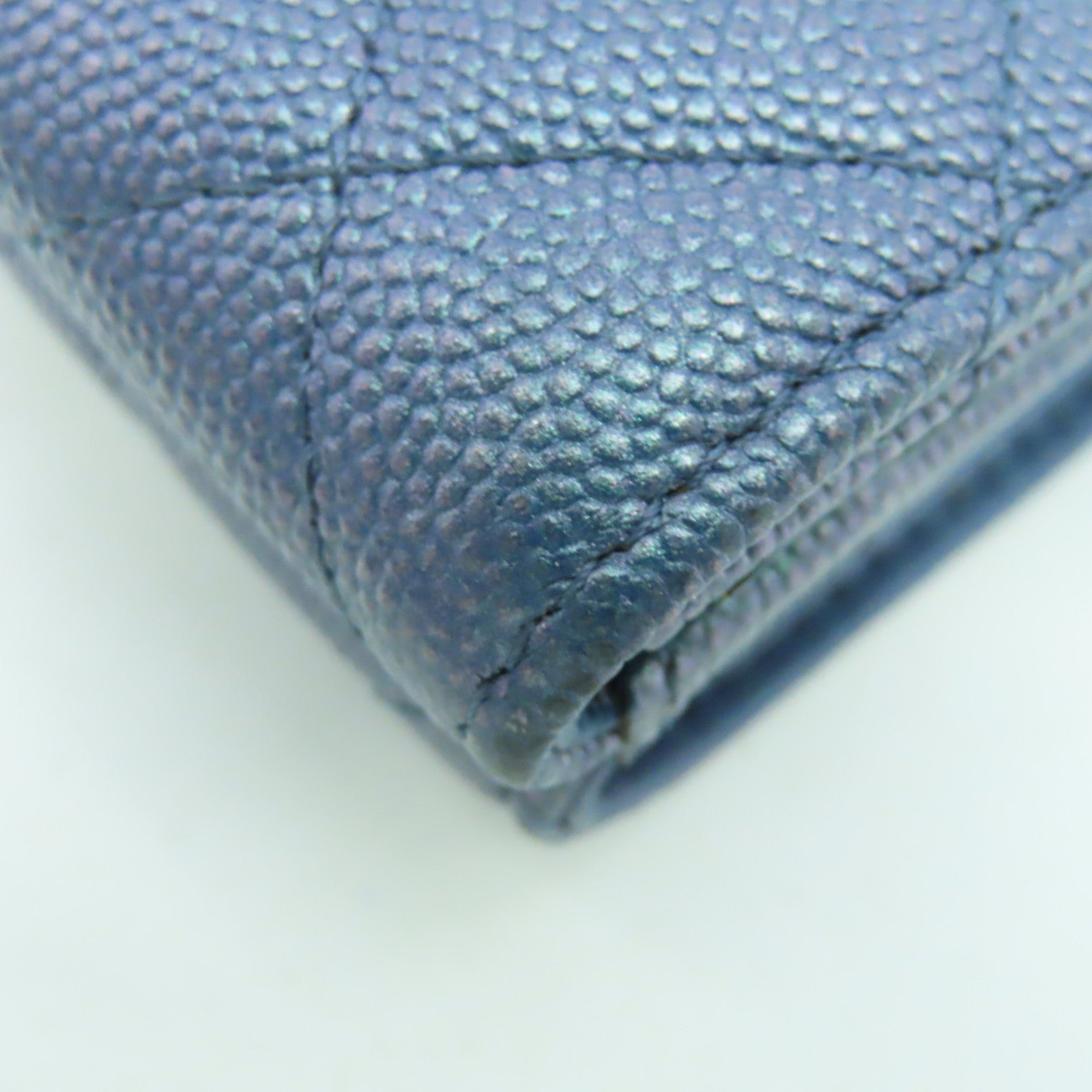 CHANEL 菱格Caviar皮革Wallet金扣錢包藍色