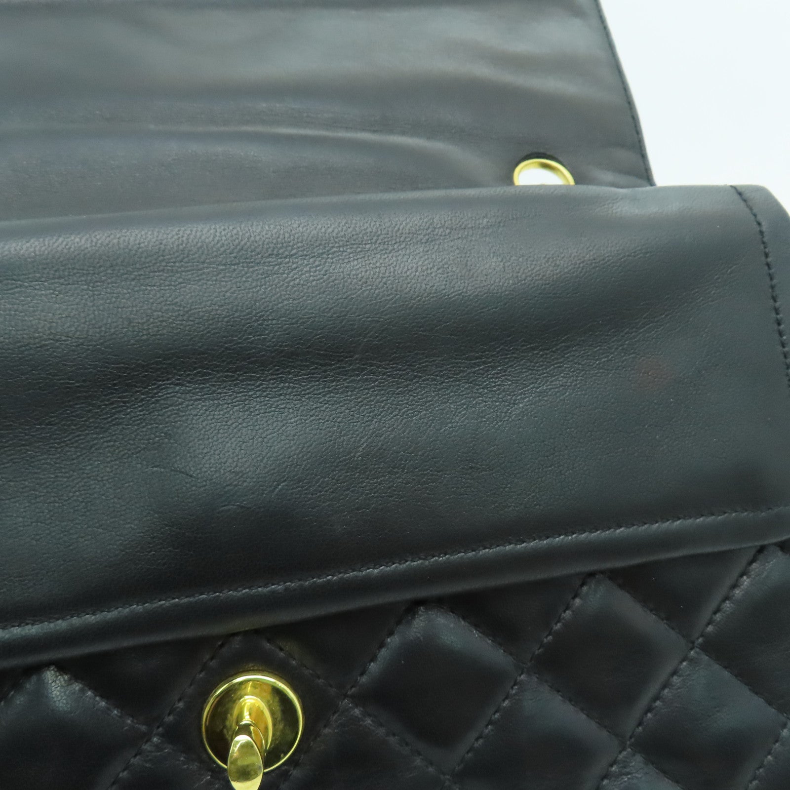 CHANEL 菱格羊皮皮革Chain Shoulder链带肩背袋金扣黑色