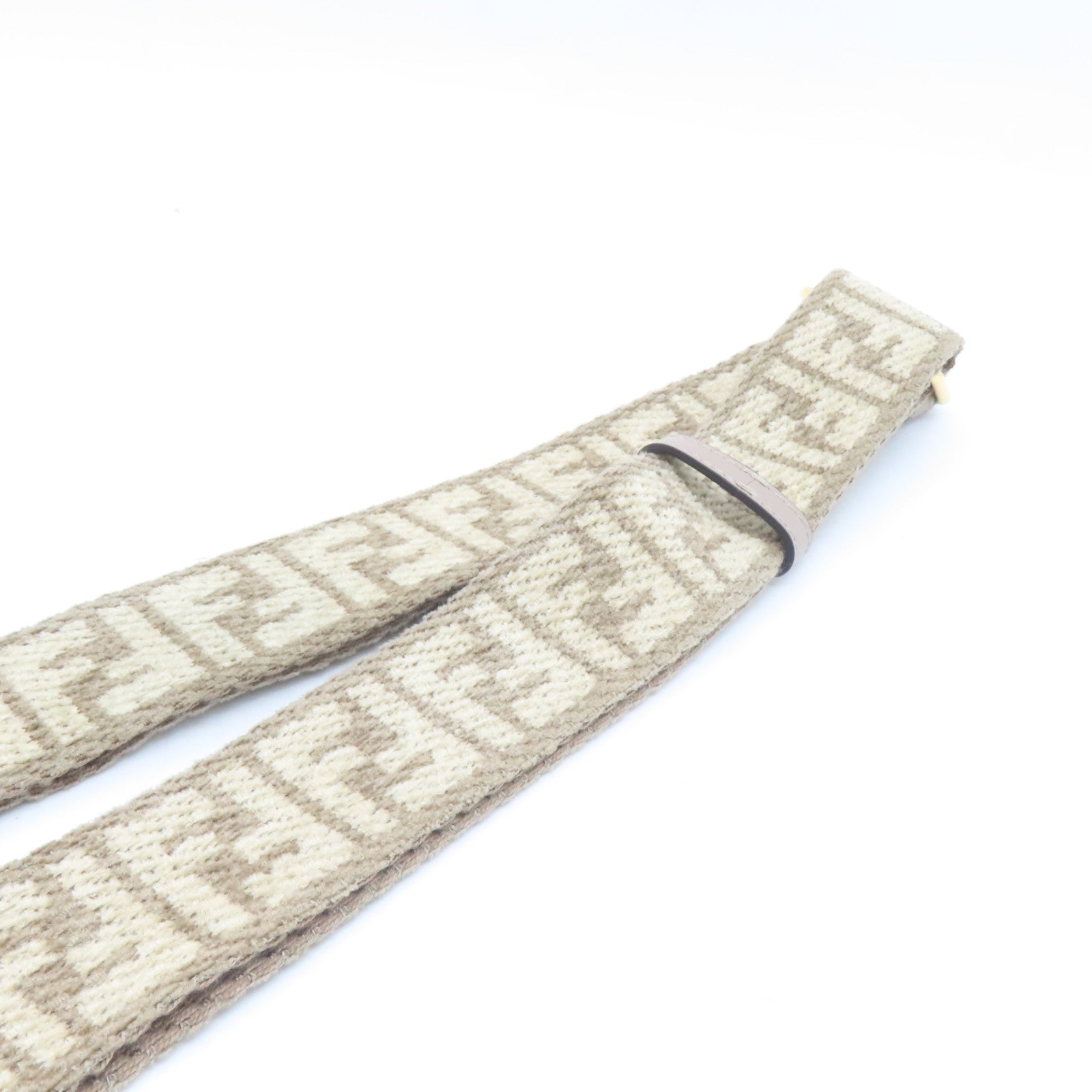 FENDI Fabric/Cowhide Leather Shoulder Strap Gold Buckle Charm Beige