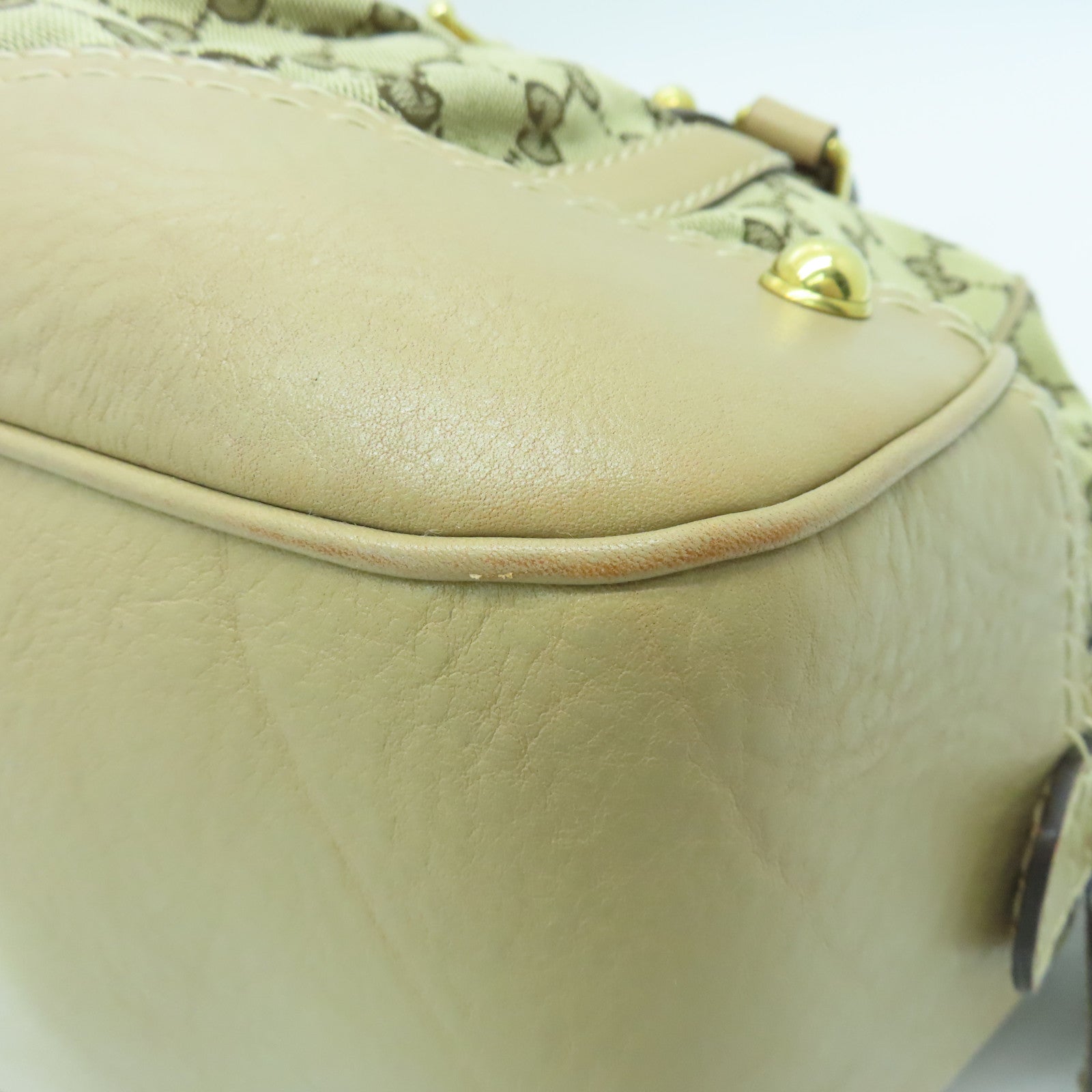 GUCCI Canvas Boston Bag Gold Buckle Boston Bag Beige