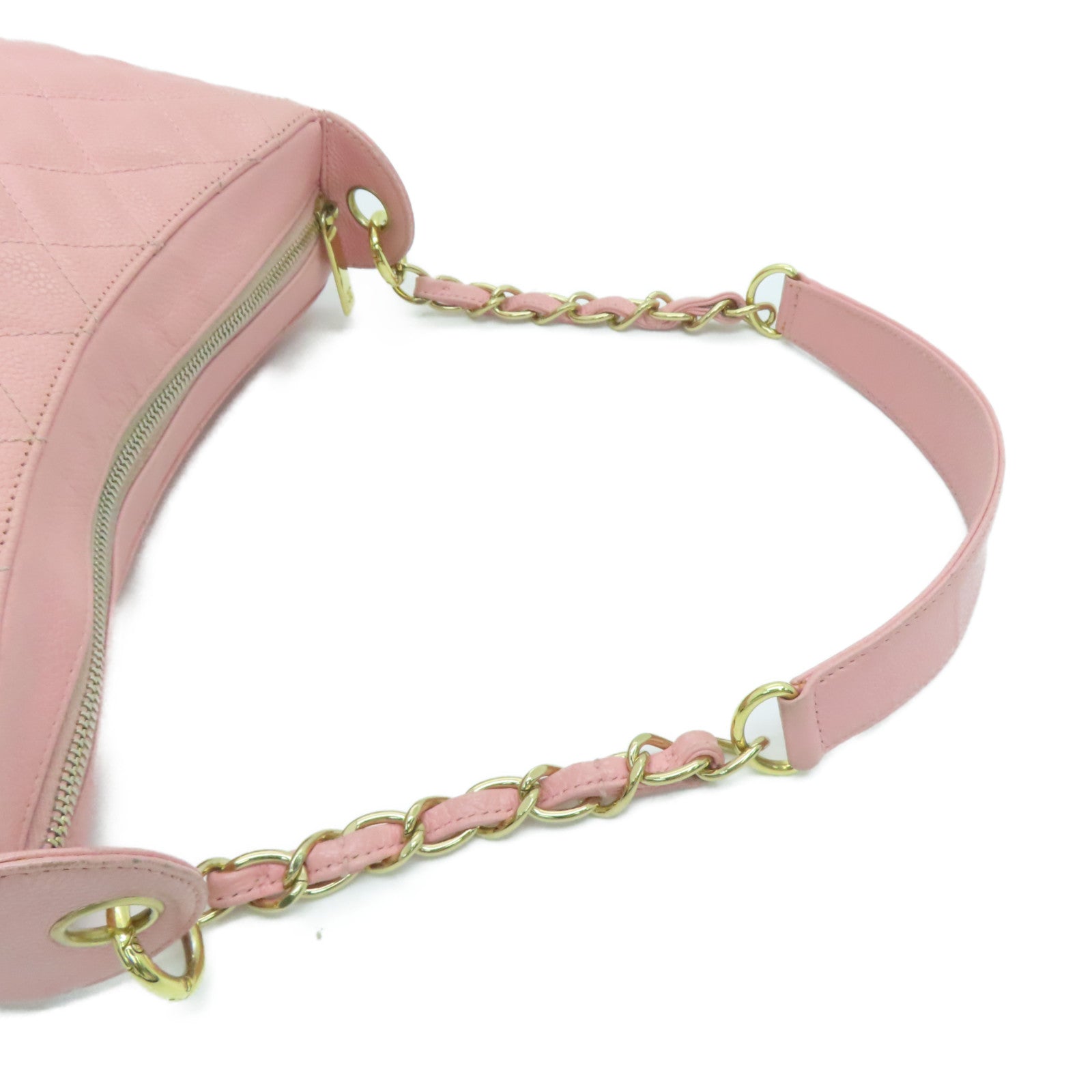 CHANEL 菱格Caviar皮革Chain Shoulder金扣肩背袋粉红