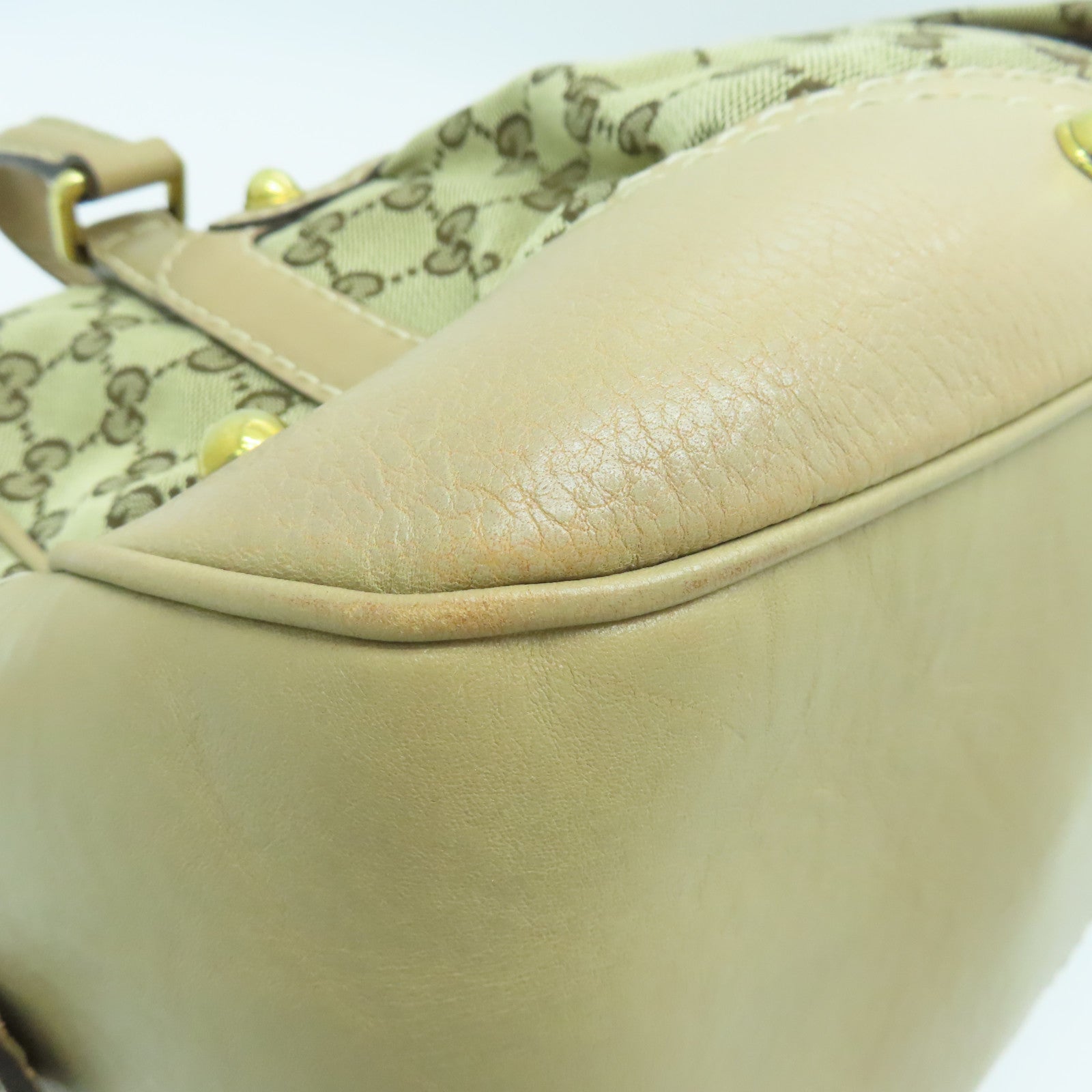 GUCCI Canvas Boston Bag Gold Buckle Boston Bag Beige