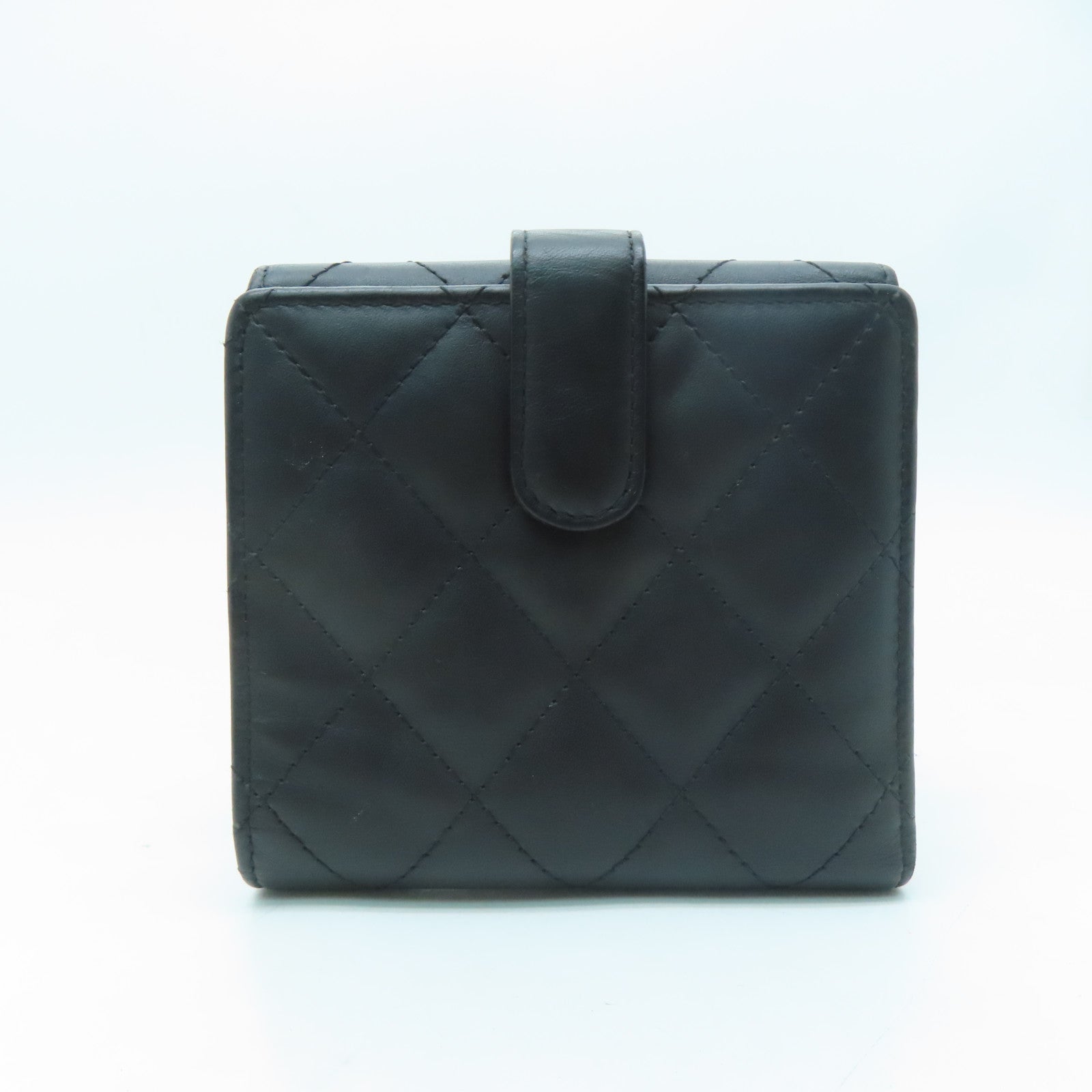 CHANEL 菱格羊皮皮革Cambon Wallet銀扣錢包黑色