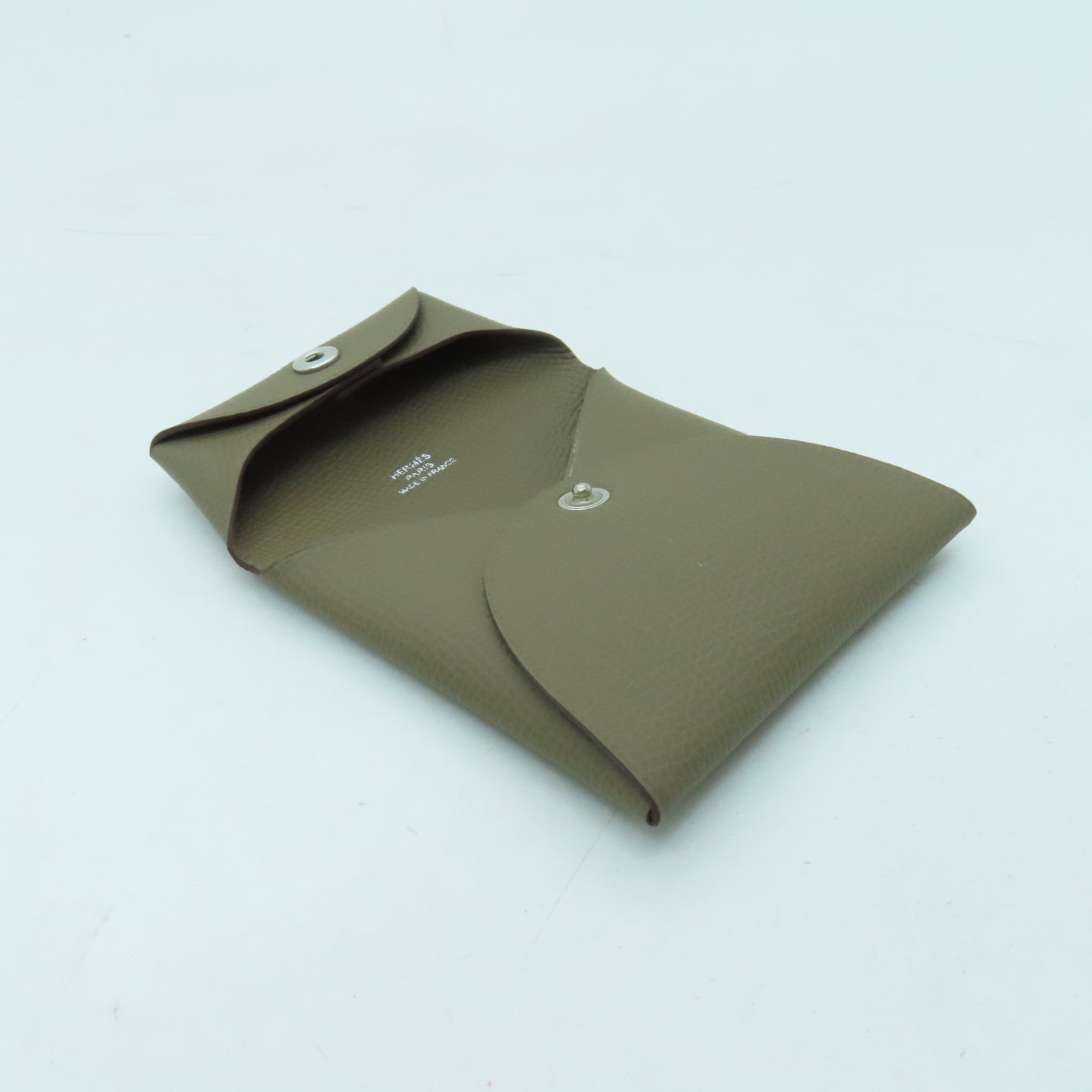 HERMES Veau Epsom皮革Bastia銀扣零錢包大象灰
