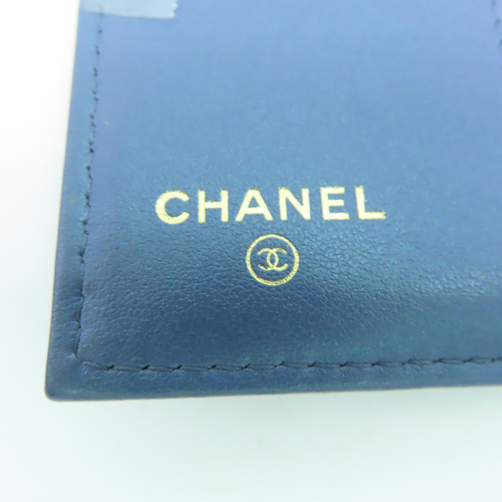 CHANEL 菱格Caviar皮革Wallet金扣錢包藍色