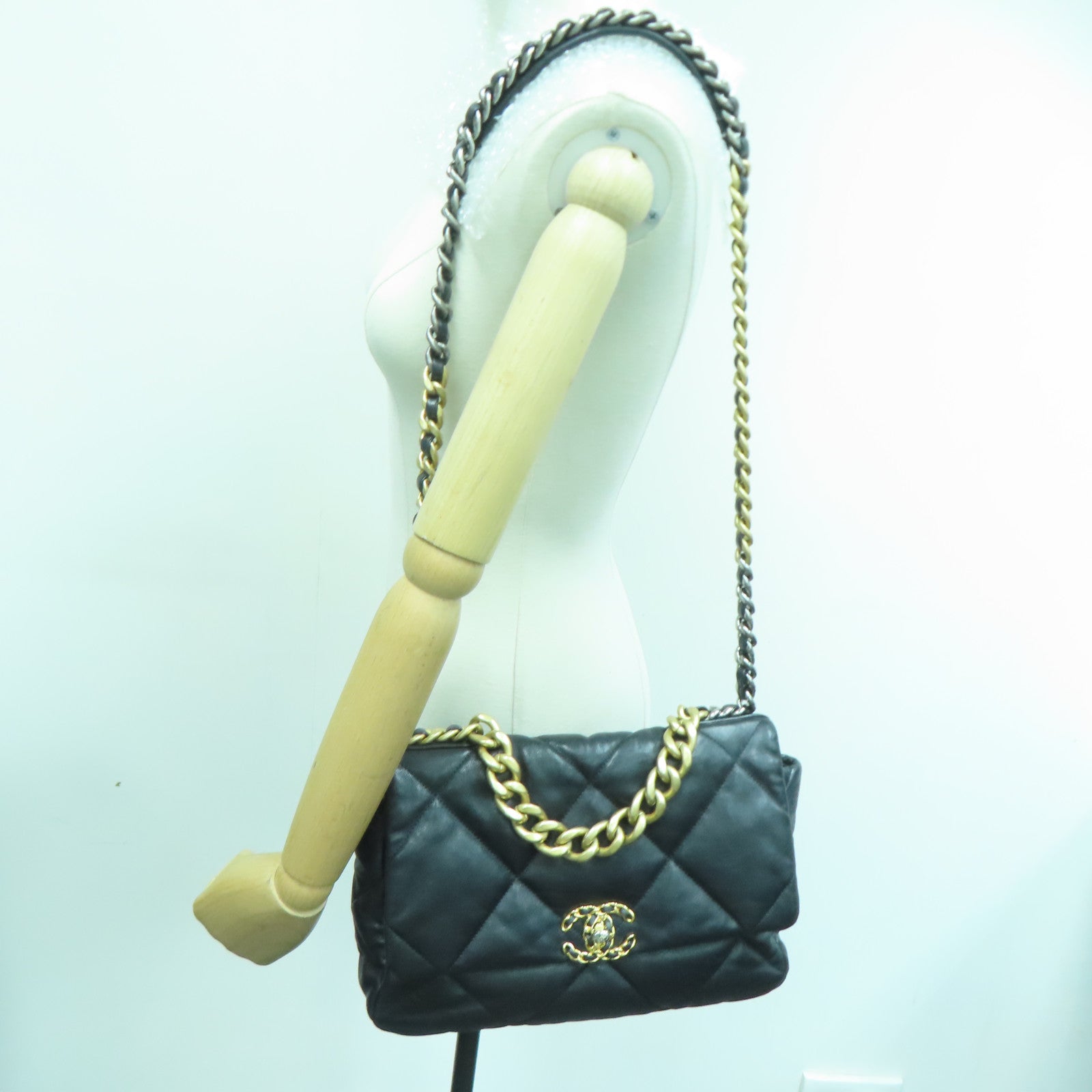 CHANEL 菱格牛皮皮革２Way Shoulder手挽肩背用袋黑色