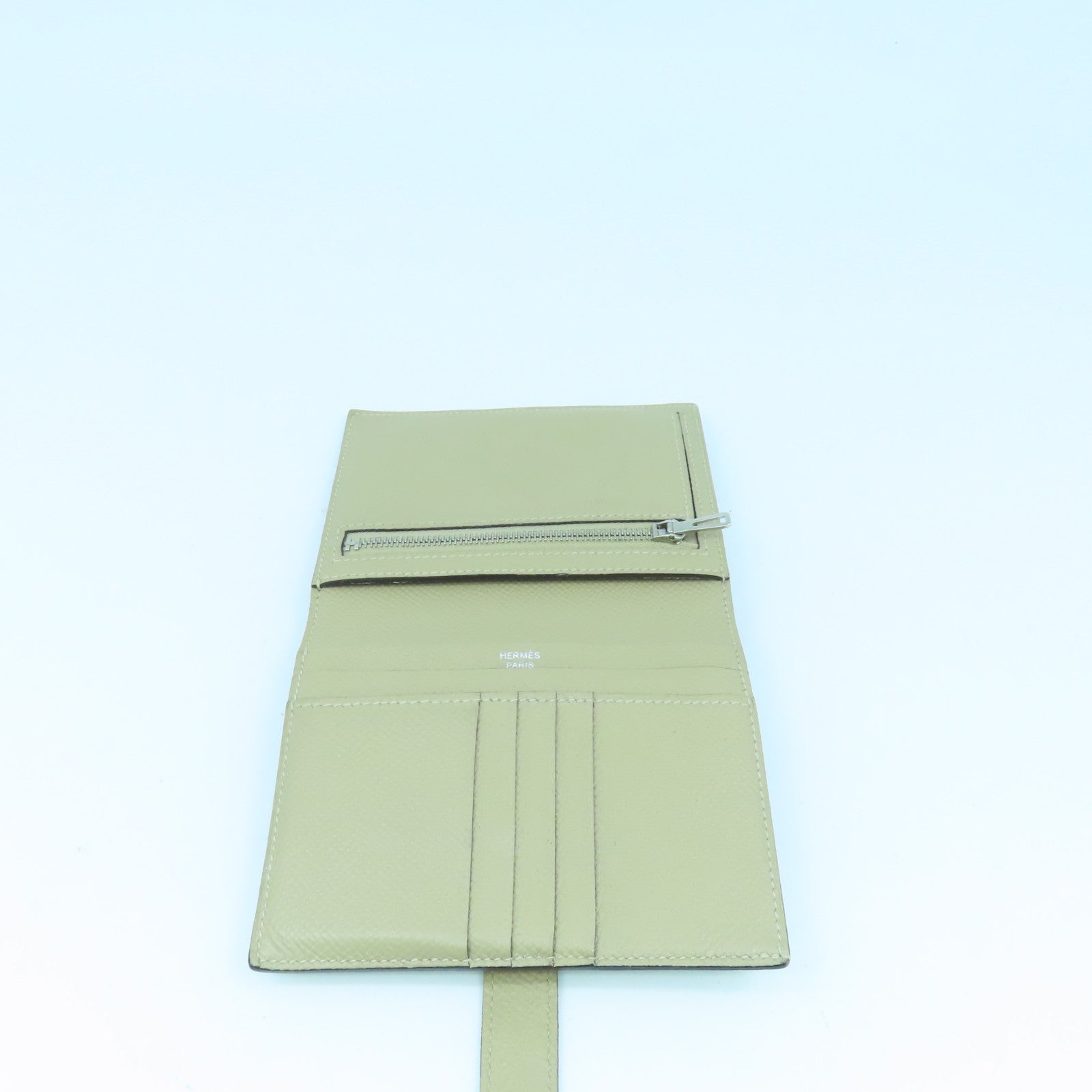 HERMES Epsom皮革Bearn Compact wallet银扣钱包Argile米色
