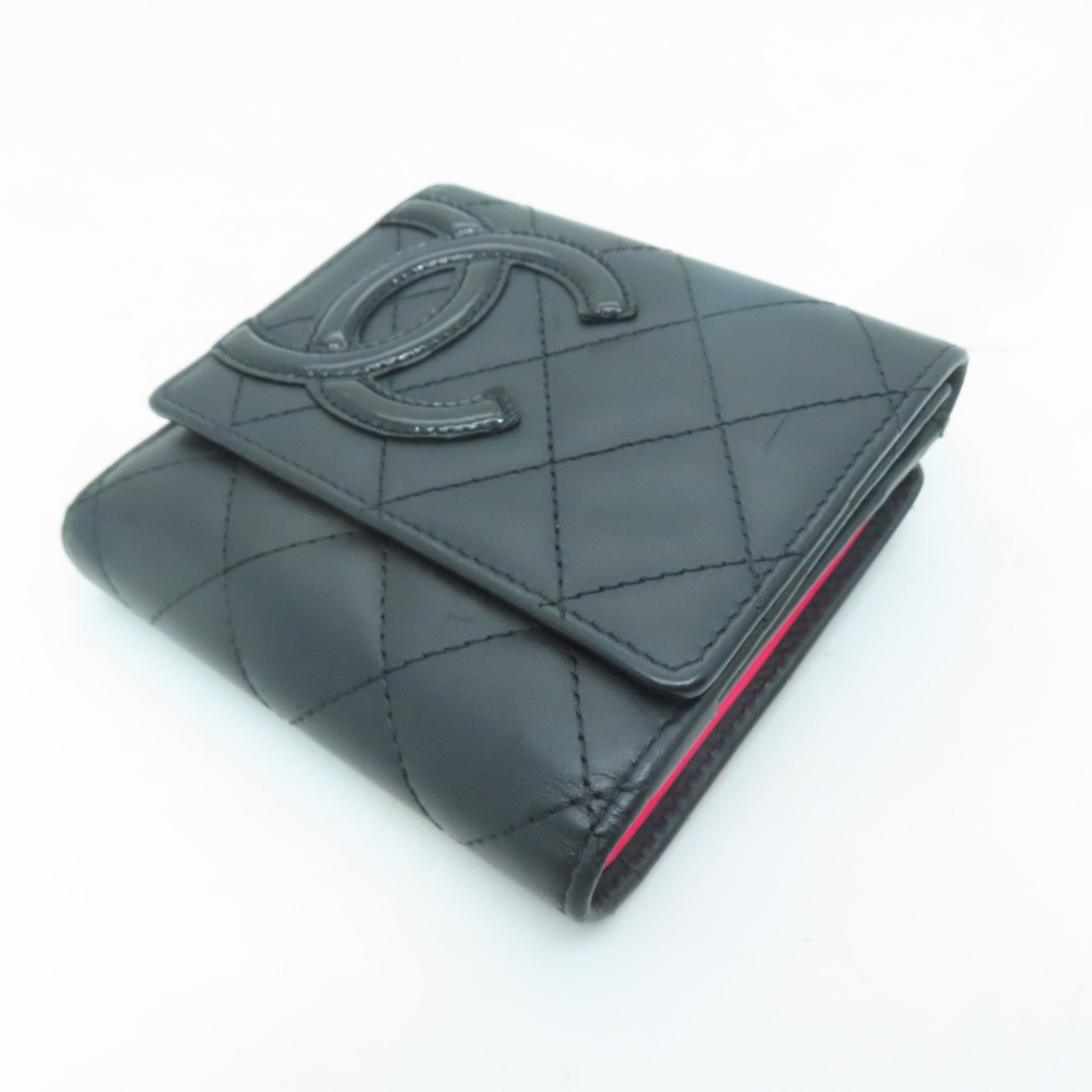 CHANEL 菱格羊皮皮革Cambon Wallet銀扣錢包黑色