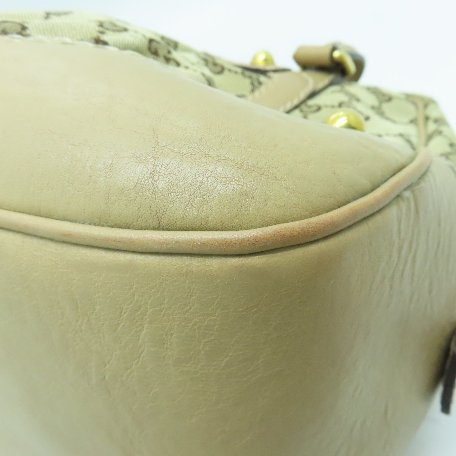 GUCCI Canvas Boston Bag Gold Buckle Boston Bag Beige