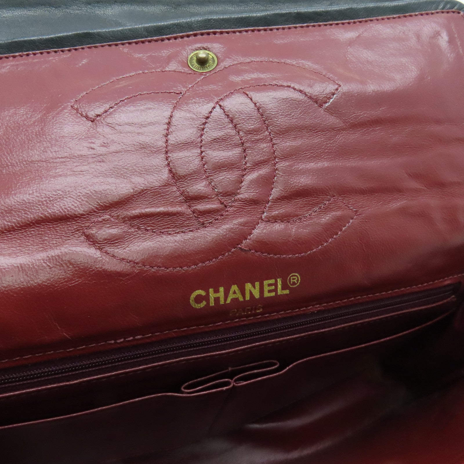CHANEL 菱格羊皮皮革Chain Shoulder链带肩背袋金扣黑色