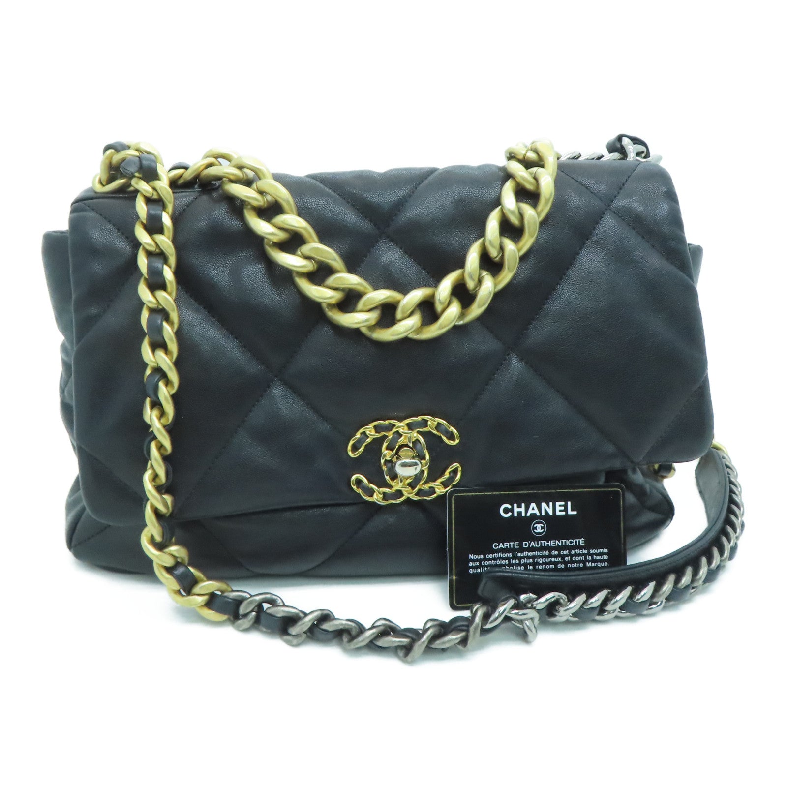CHANEL 菱格牛皮皮革２Way Shoulder手挽肩背用袋黑色