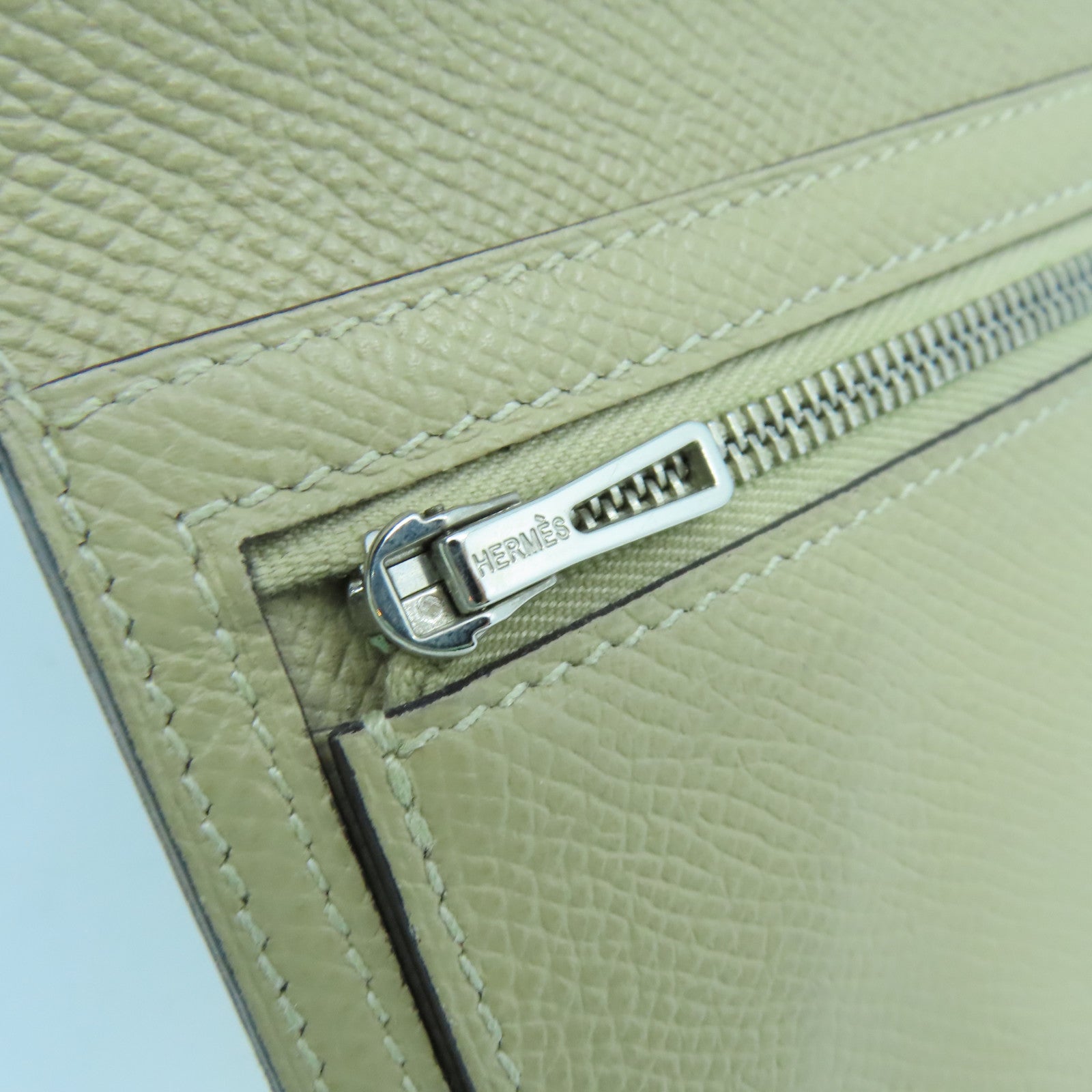 HERMES Epsom皮革Bearn Compact wallet银扣钱包Argile米色