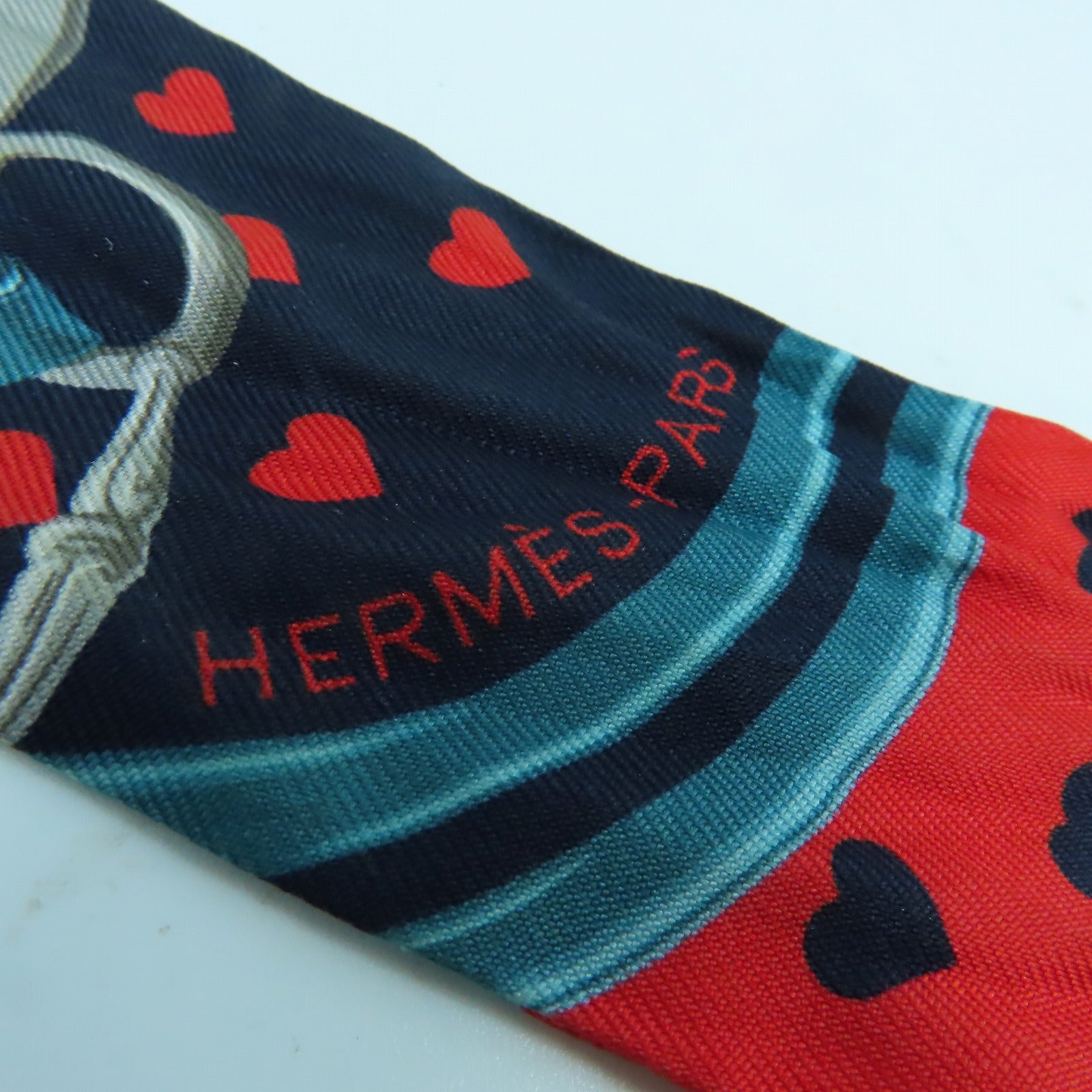 HERMES 絲質Twilly Scarf絲巾藍色/紅色