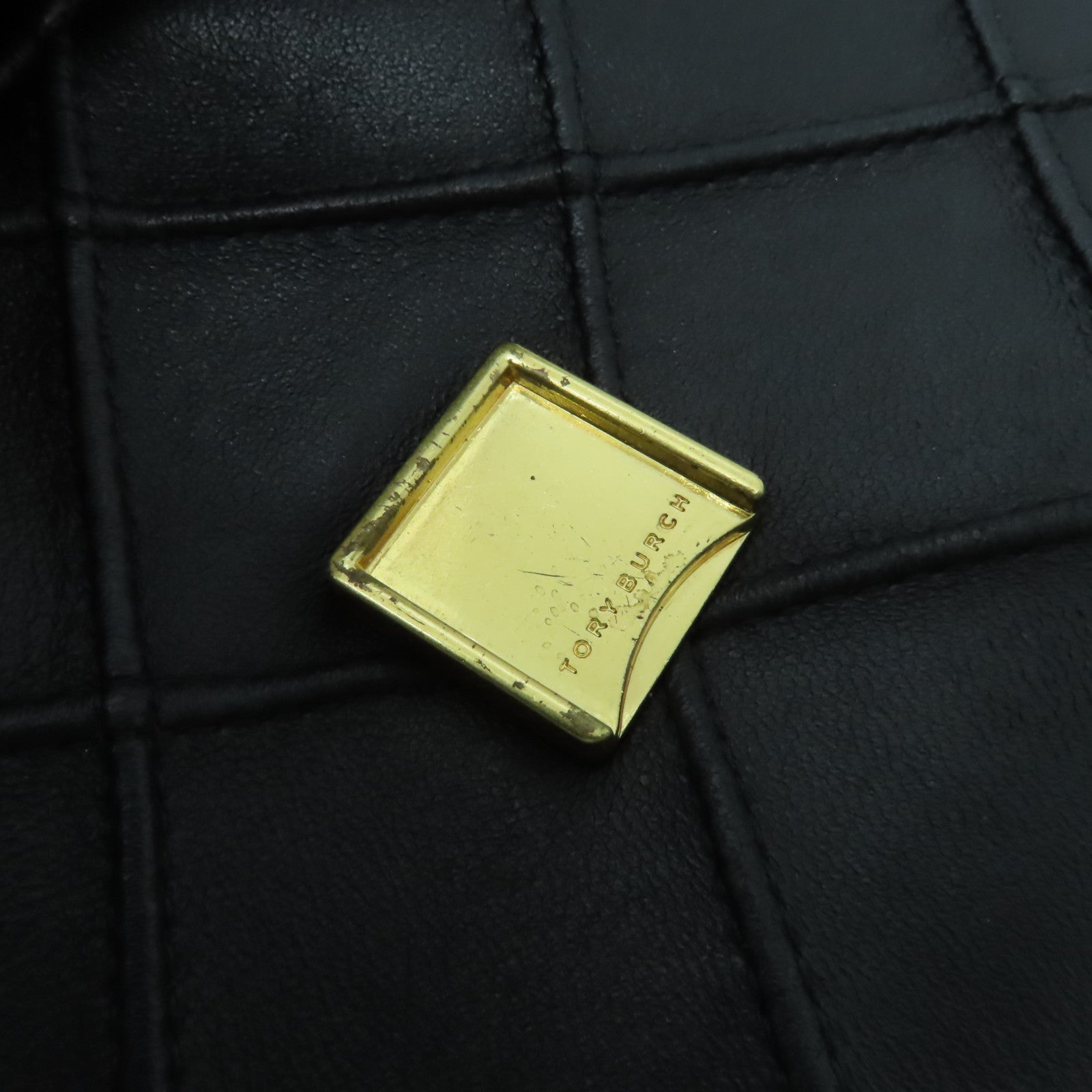 Tory Burch 牛皮皮革Chain Shoulder金扣鏈帶肩背袋黑色