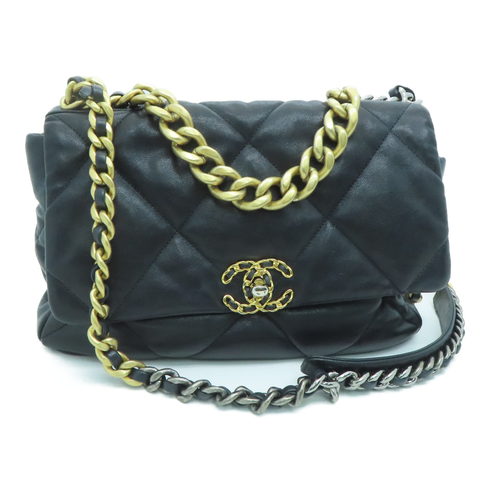 CHANEL 菱格牛皮皮革２Way Shoulder手挽肩背用袋黑色