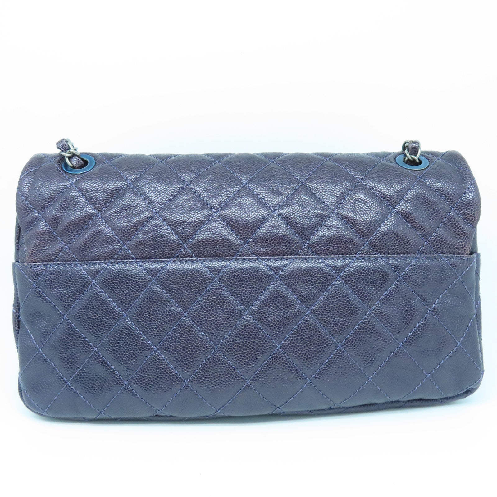 CHANEL 菱格Caviar皮革Chain Shoulder Bag银扣链带肩背袋紫色
