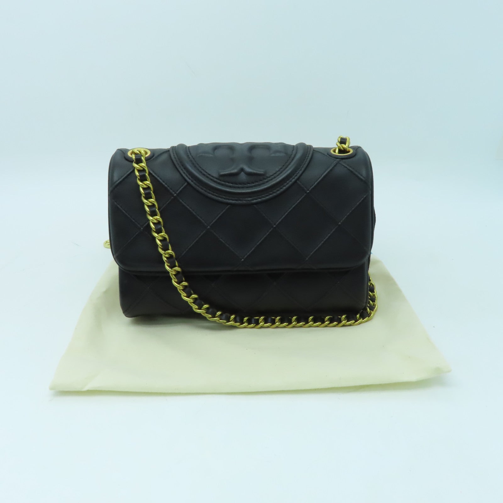 Tory Burch 牛皮皮革Chain Shoulder金扣鏈帶肩背袋黑色