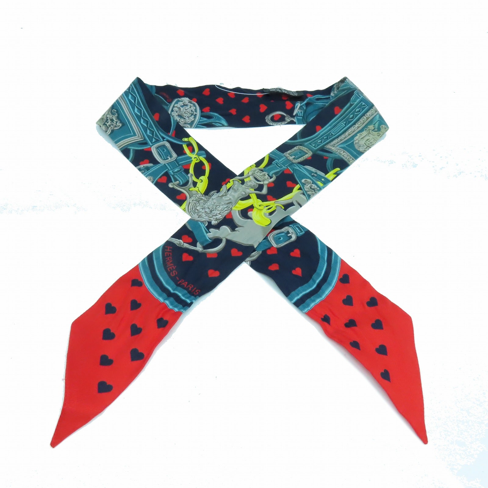 HERMES 絲質Twilly Scarf絲巾藍色/紅色