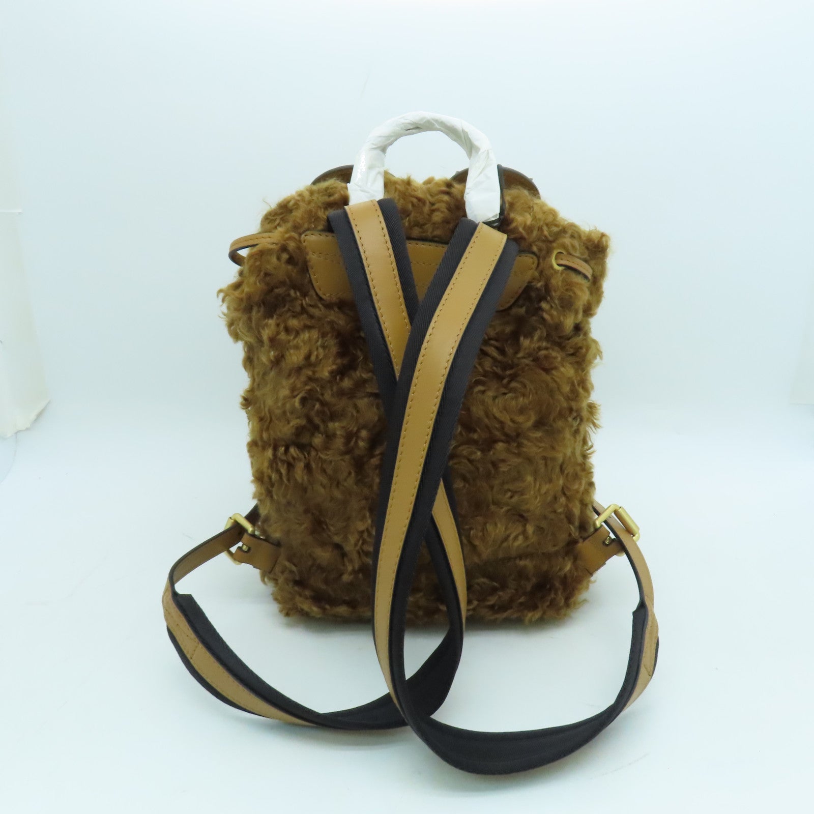 MOSCHINO 毛茸Backpack金扣背包棕色