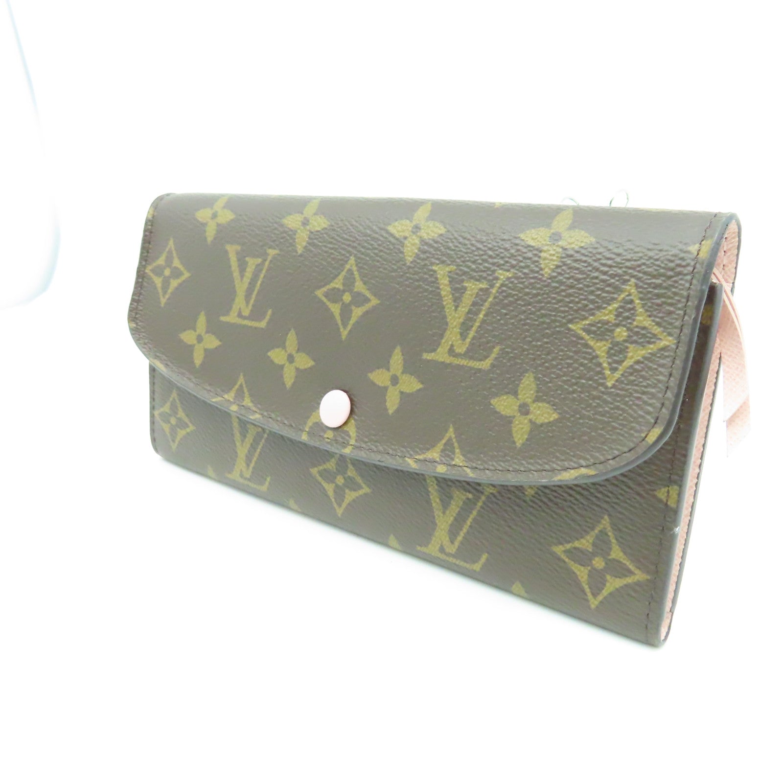 LOUIS VUITTON Monogram Emilie Ming金扣長錢包棕色/粉紅色