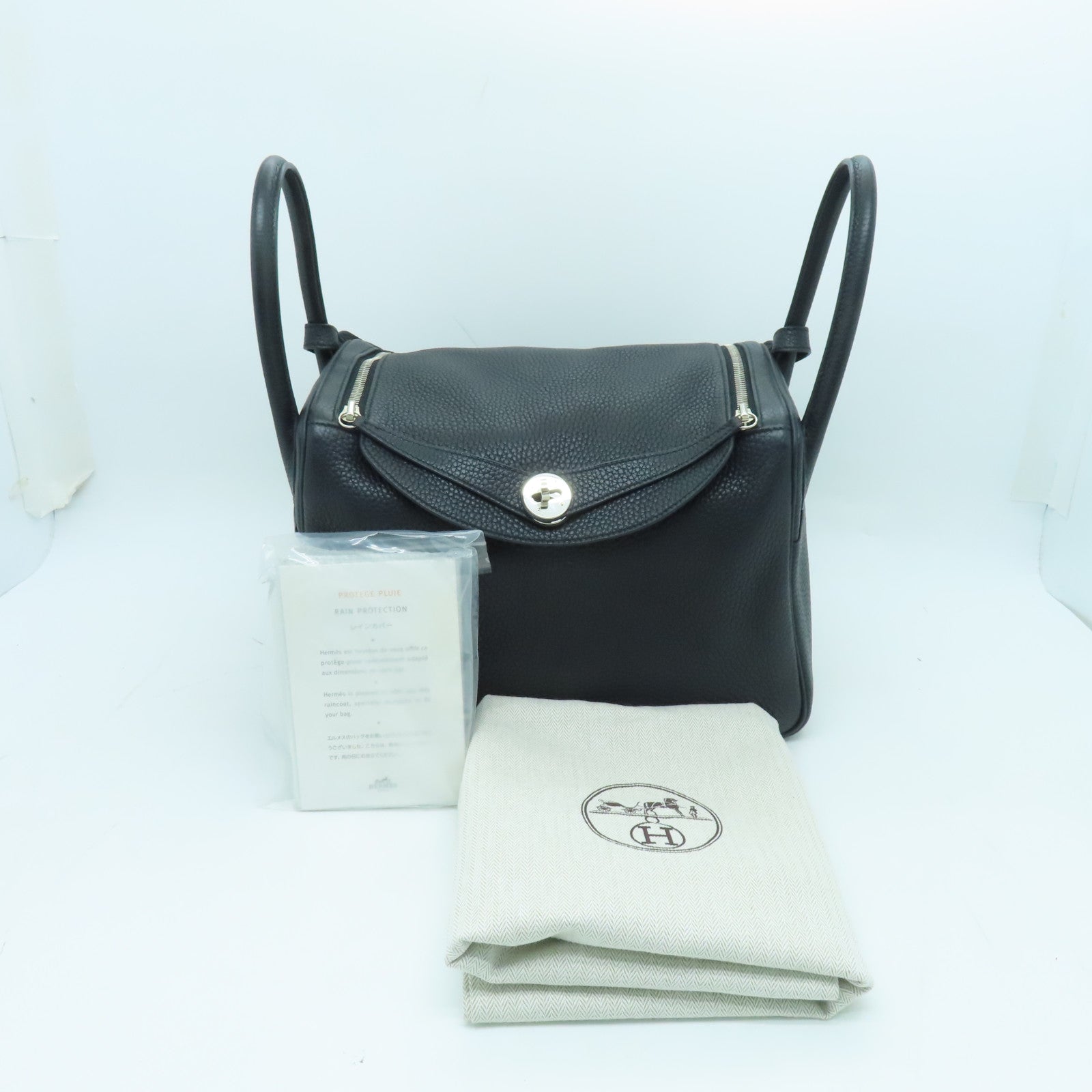 HERMES Clemence皮革Lindy 30銀扣手挽肩背兩用袋黑色