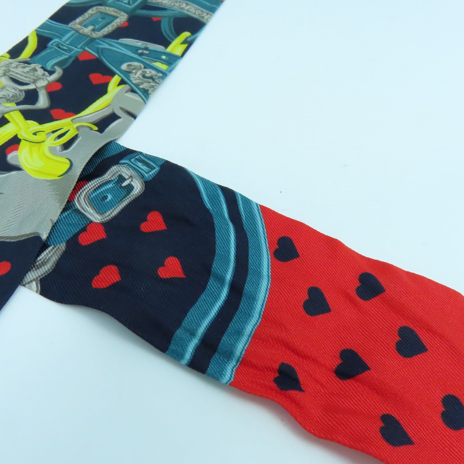HERMES 絲質Twilly Scarf絲巾藍色/紅色