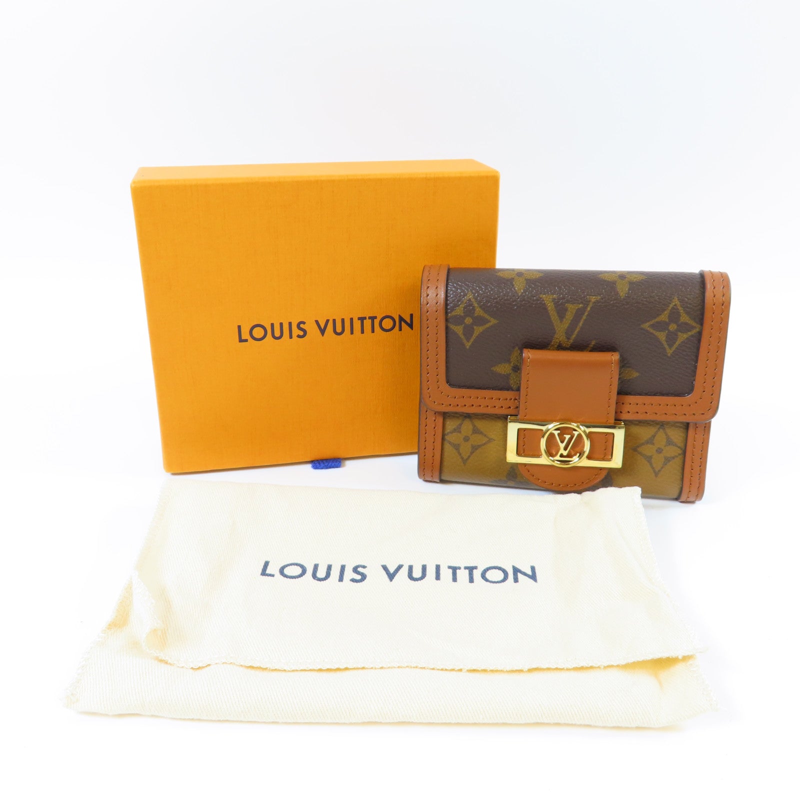 LOUIS VUITTON Monogram Reverse Dauphine金扣錢包啡色