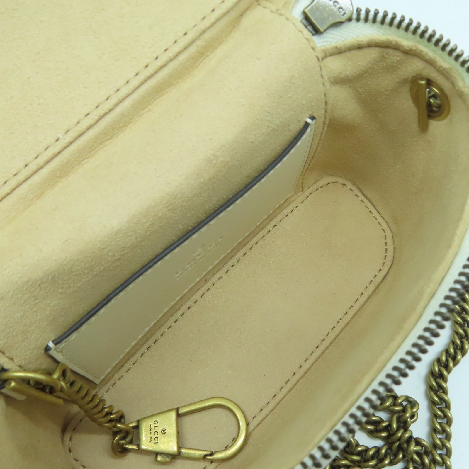 GUCCI 斜紋牛皮皮革Chain Shoulder Bag金扣鏈帶肩背袋白色