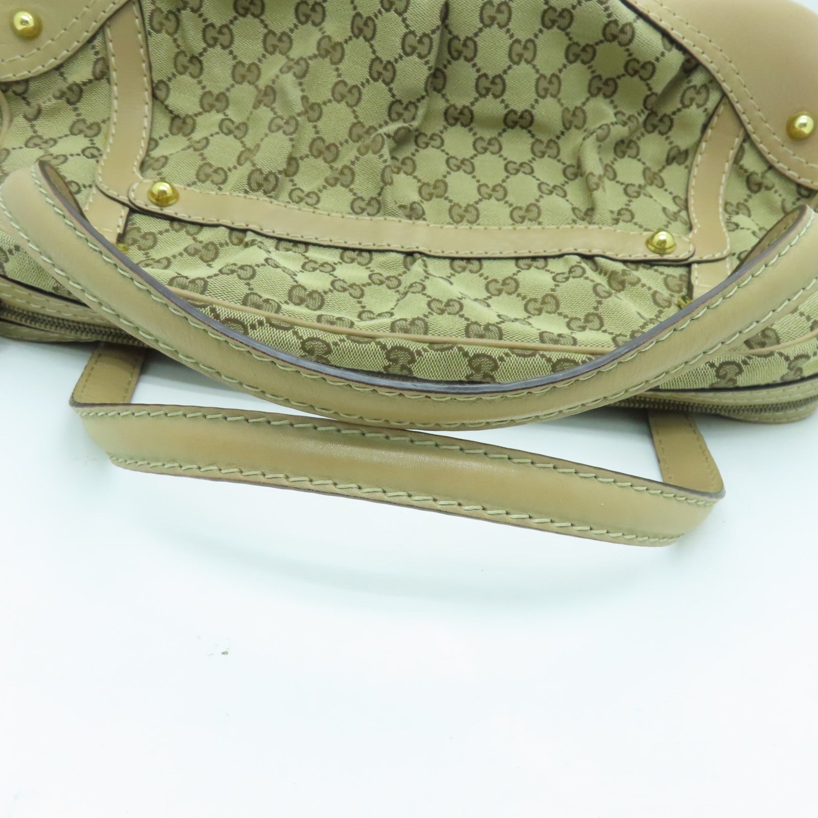 GUCCI Canvas Boston Bag Gold Buckle Boston Bag Beige