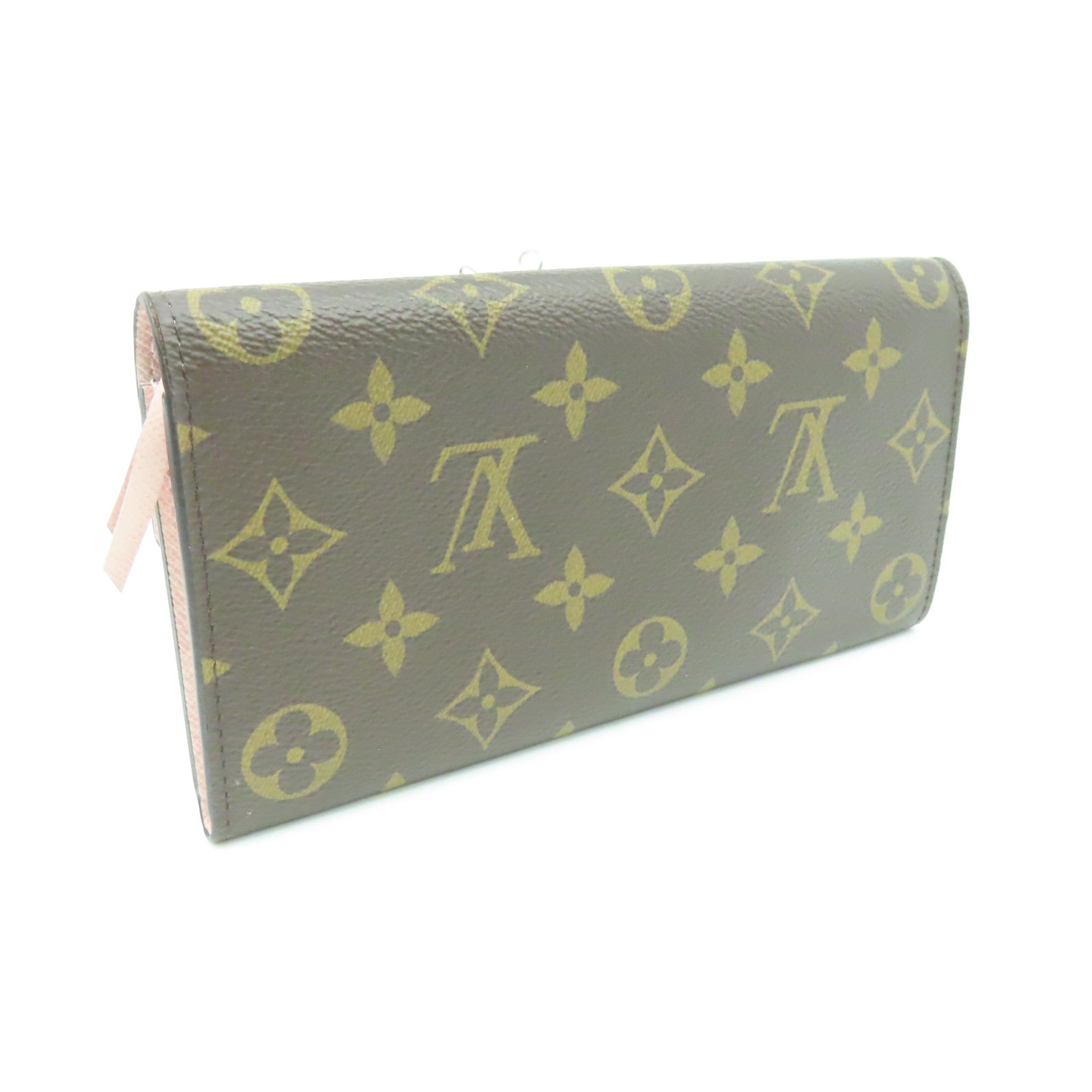 LOUIS VUITTON Monogram Emilie Ming金扣長錢包棕色/粉紅色