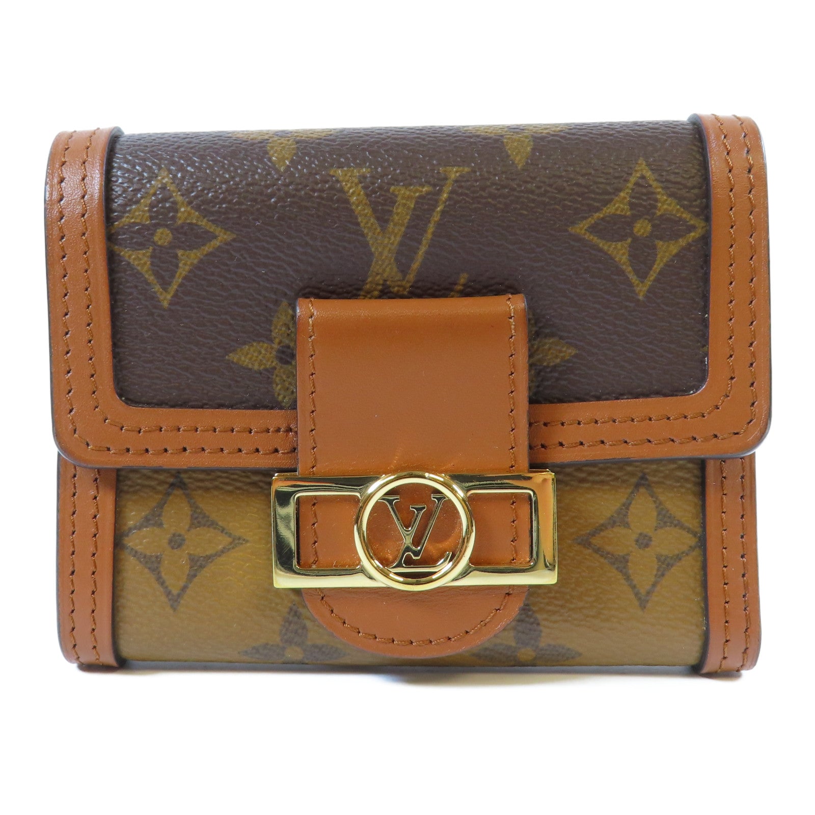 LOUIS VUITTON Monogram Reverse Dauphine金扣錢包啡色