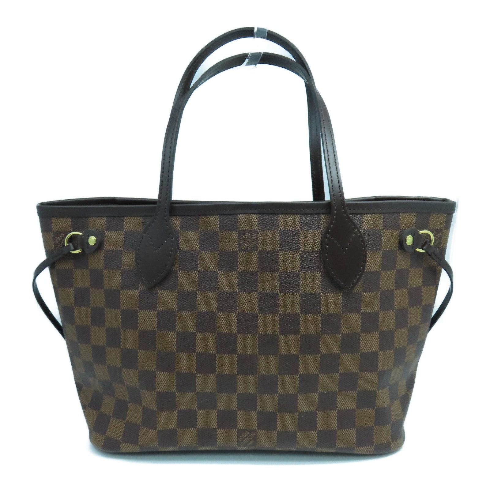 LOUIS VUITTON Damier Neverfull PM金扣手挽袋啡色