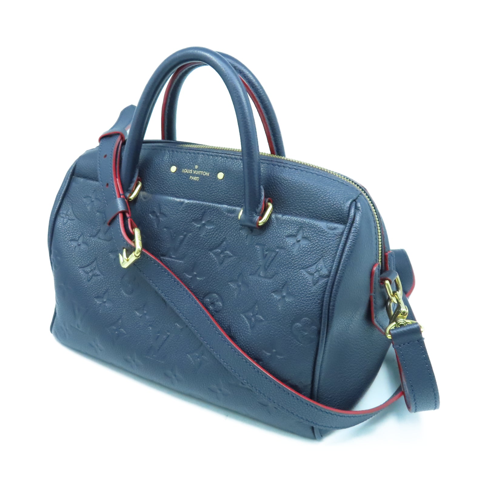 LOUIS VUITTON Monogram Empreient Speedy 25 Bandouliere金扣手挽袋藍色