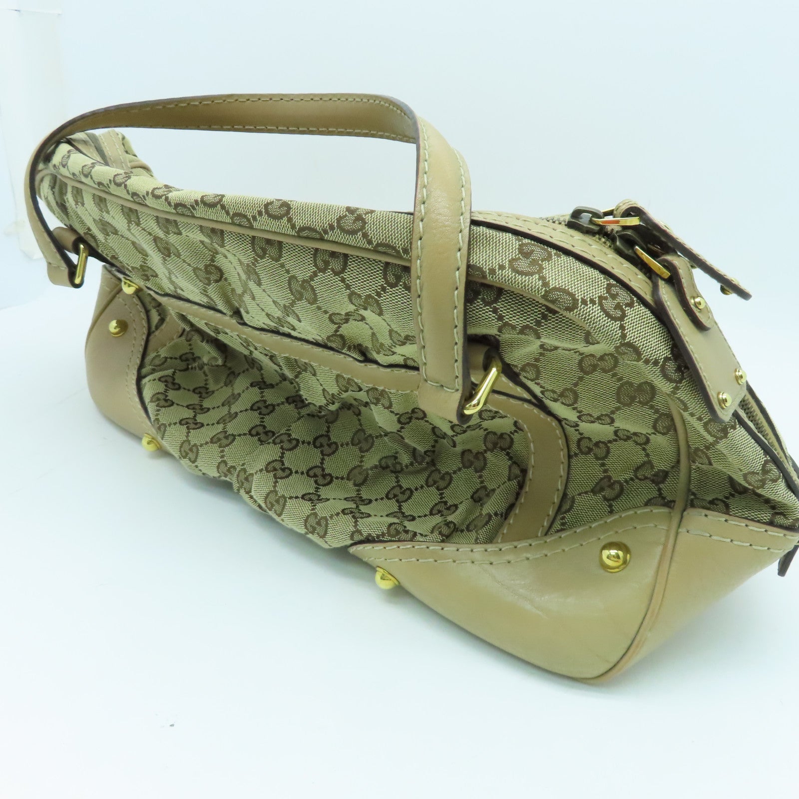 GUCCI Canvas Boston Bag Gold Buckle Boston Bag Beige