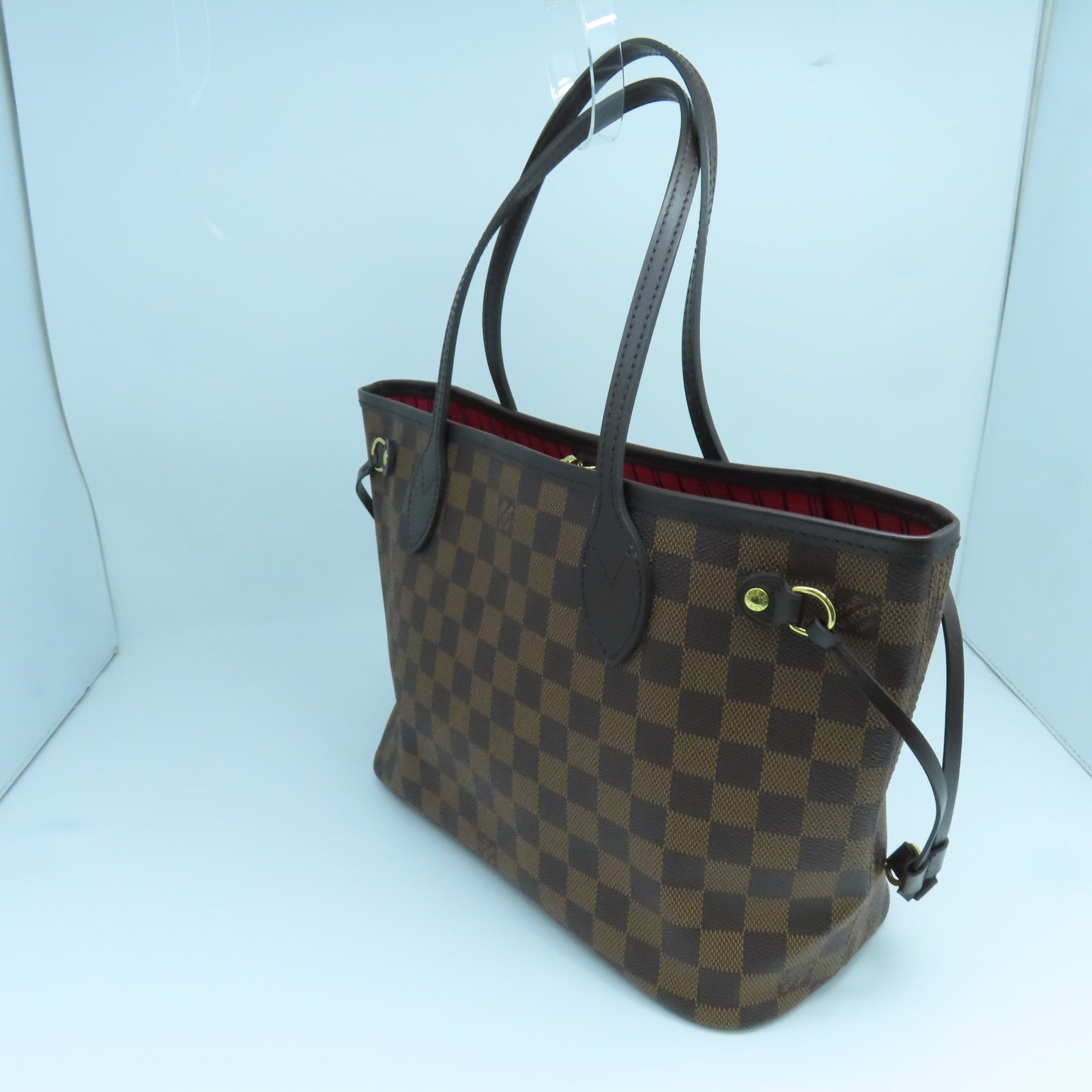 LOUIS VUITTON Damier Neverfull PM金扣手挽袋啡色