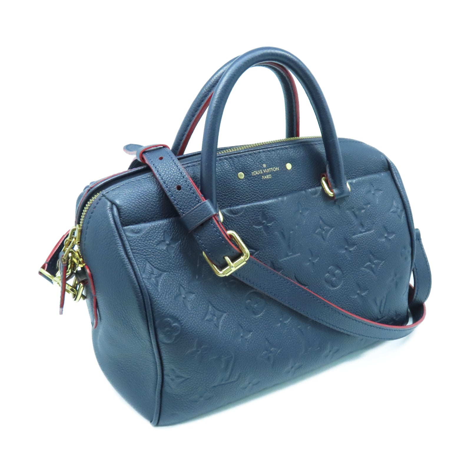 LOUIS VUITTON Monogram Empreient Speedy 25 Bandouliere金扣手挽袋藍色