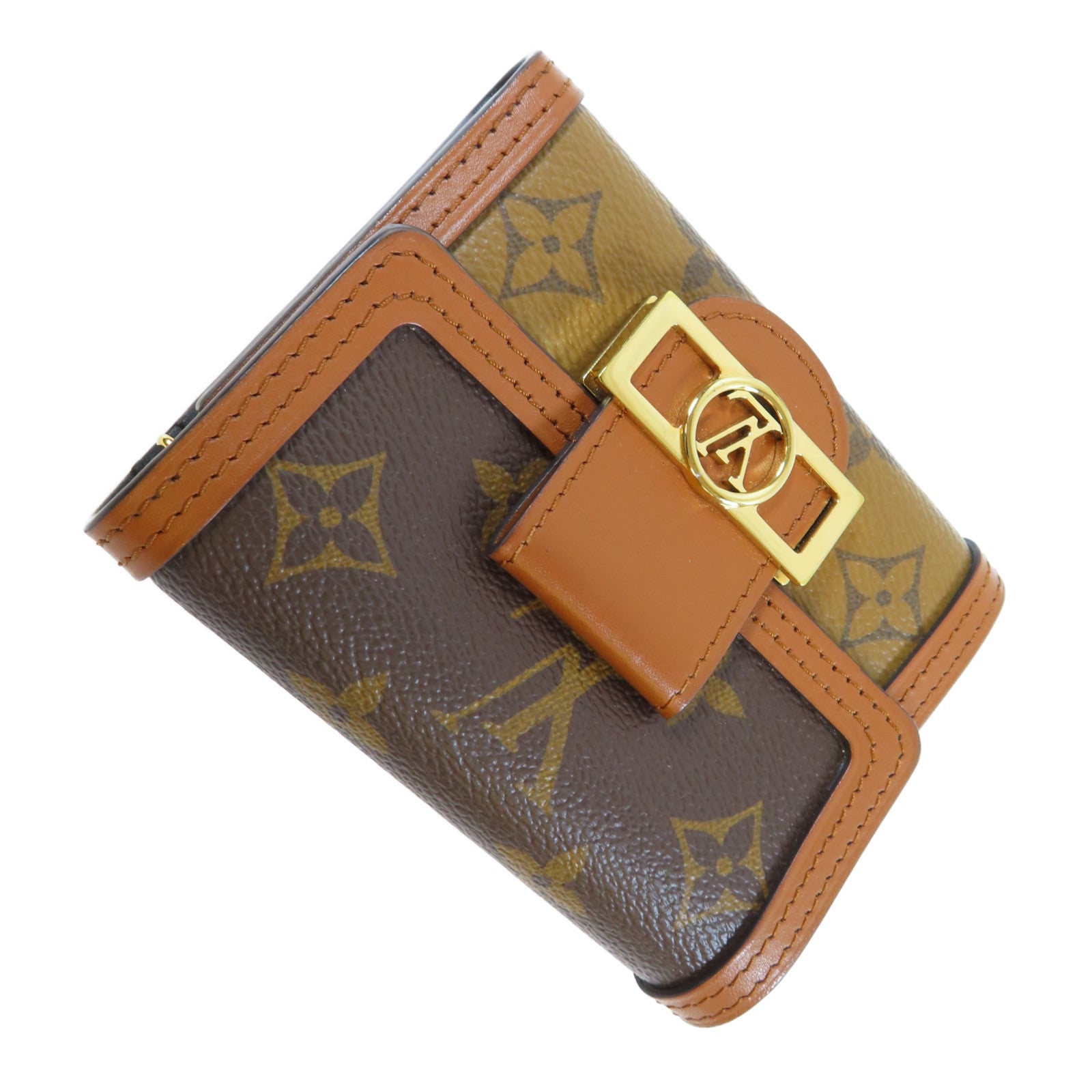 LOUIS VUITTON Monogram Reverse Dauphine金扣錢包啡色