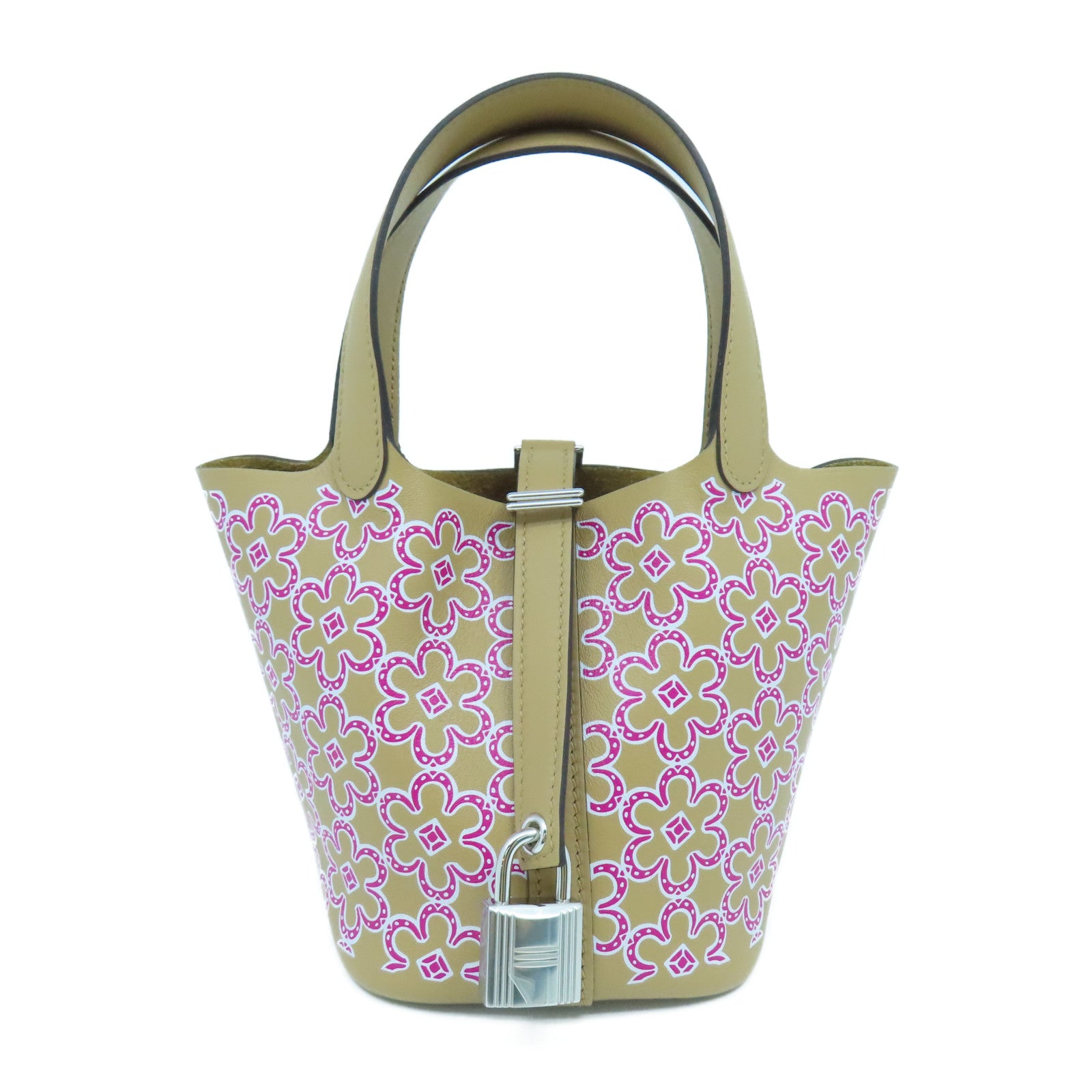 HERMES Swift皮革Picotin Lock Micro银扣手挽袋粉红色