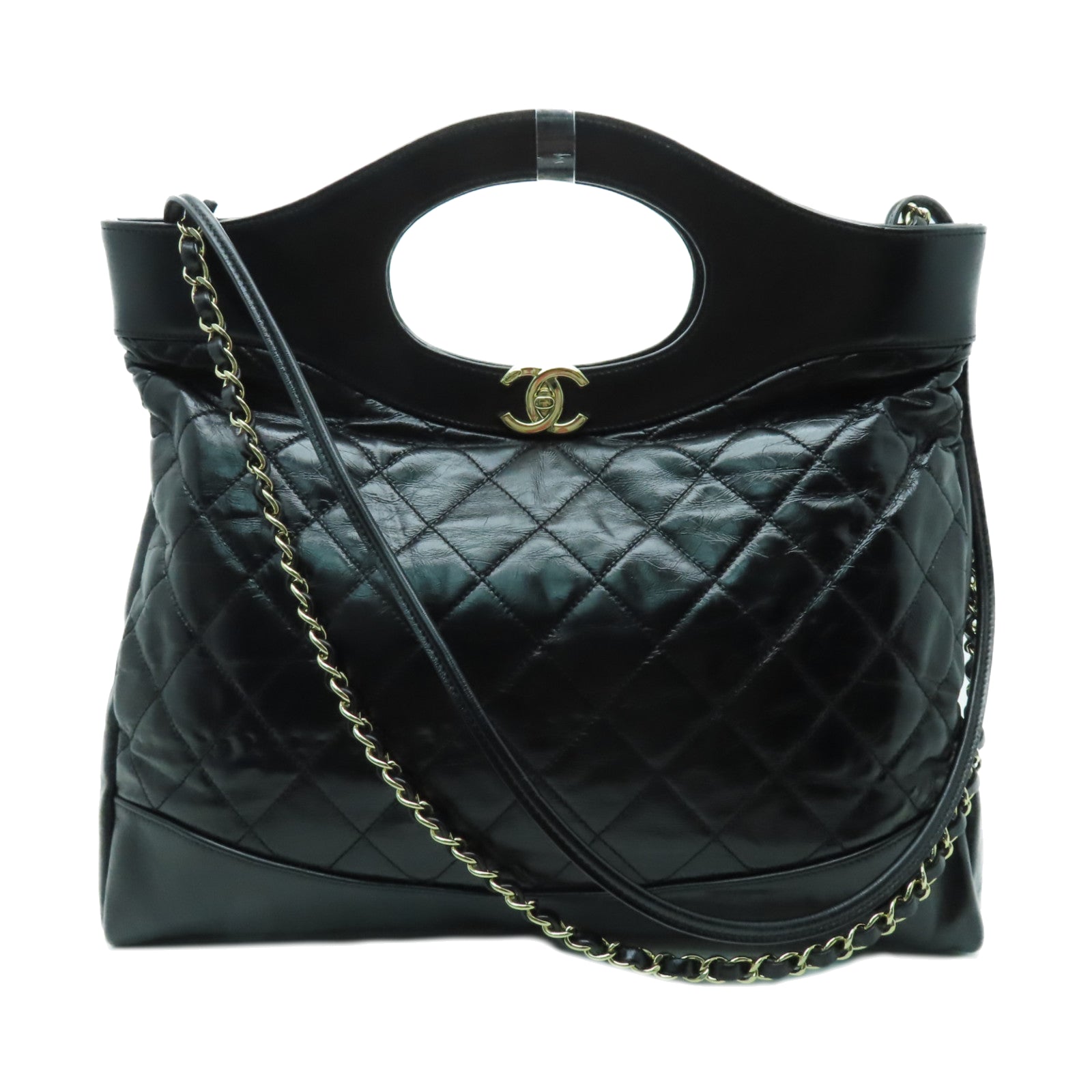 CHANEL 【激減優惠】菱格羊皮皮革Shoulder Bag金扣鏈帶手挽肩背兩用袋黑色