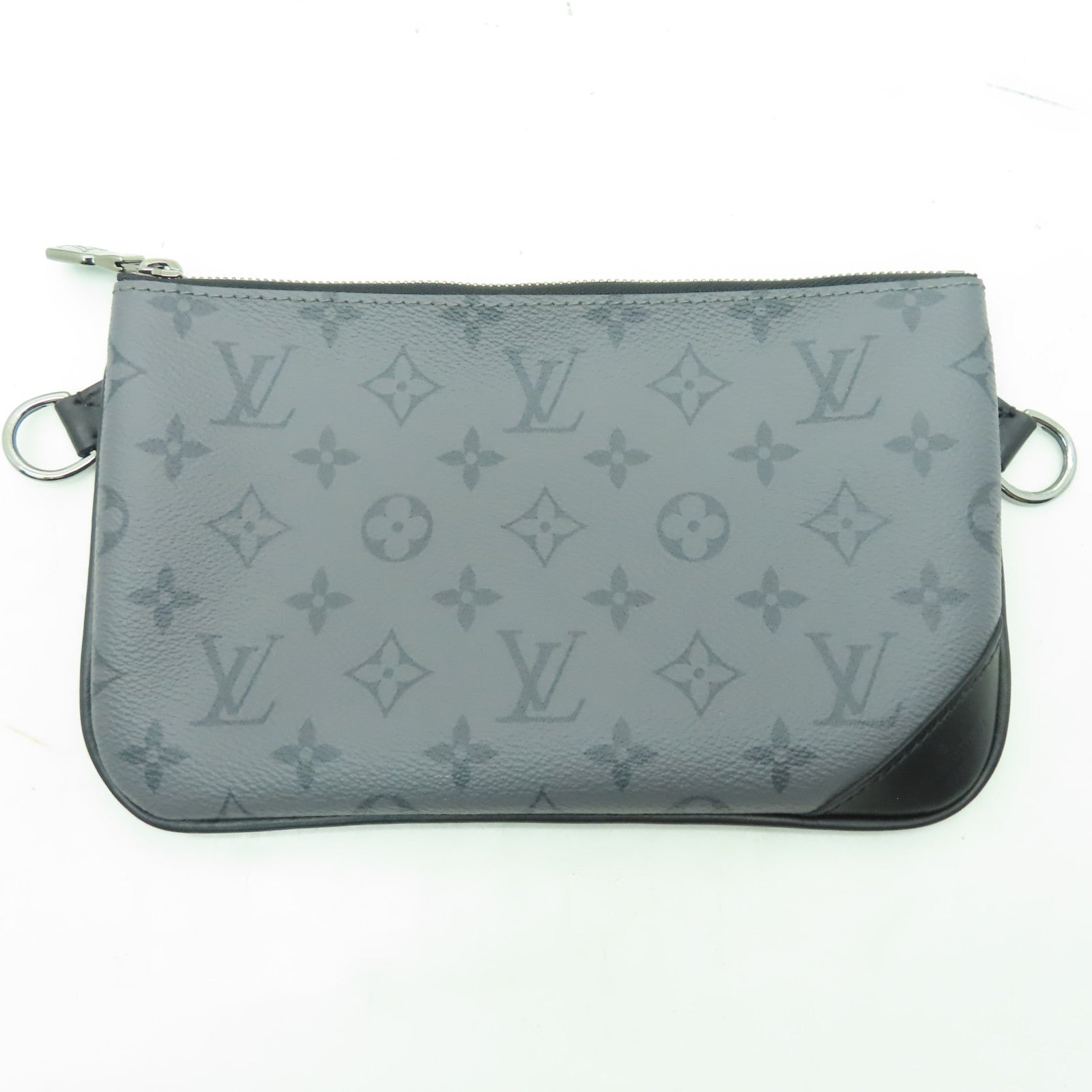 LOUIS VUITTON Monogram Eclipse Trio銀扣肩背袋灰色/黑色