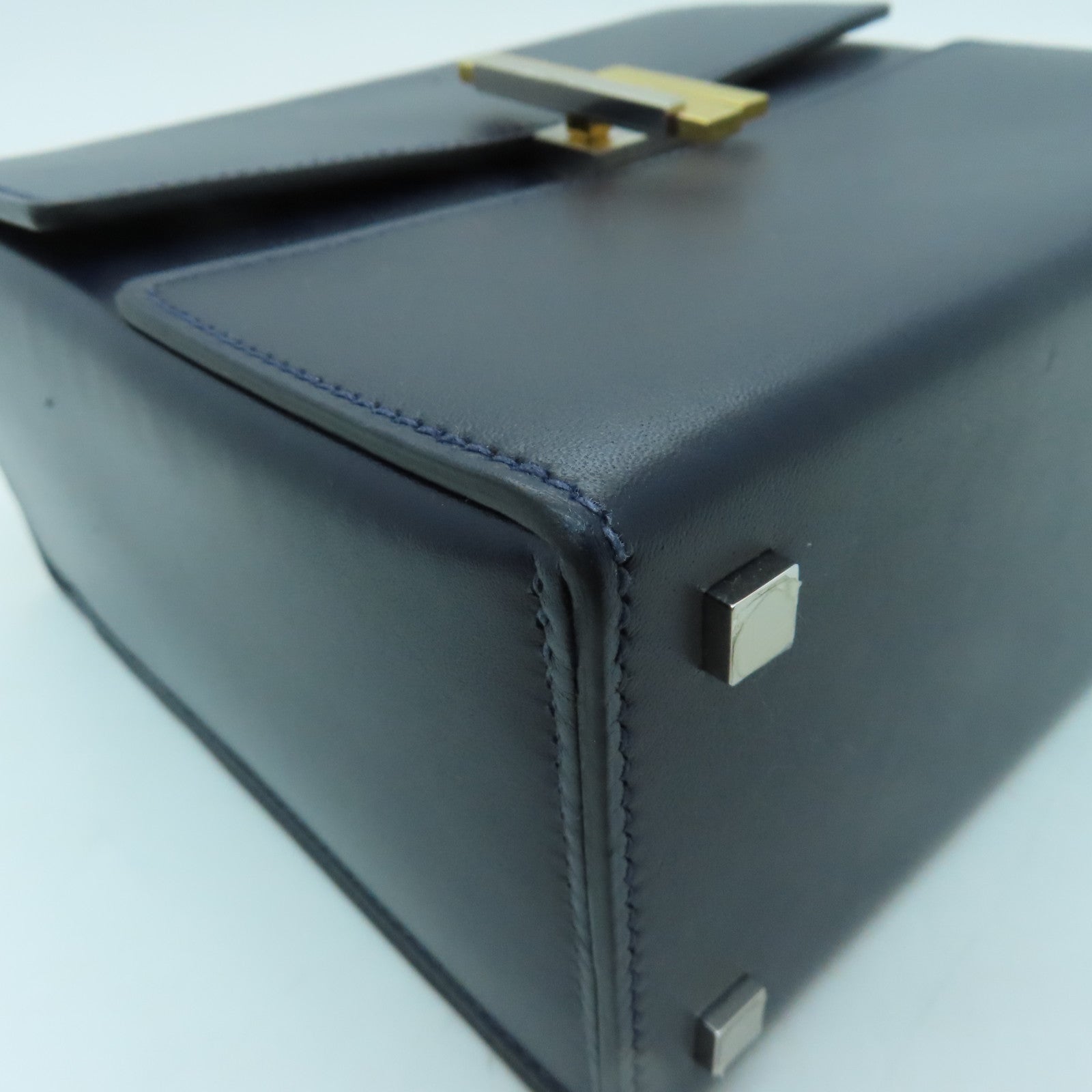 HERMES Tadelakt皮革Cinhetic銀扣肩背袋夜藍色