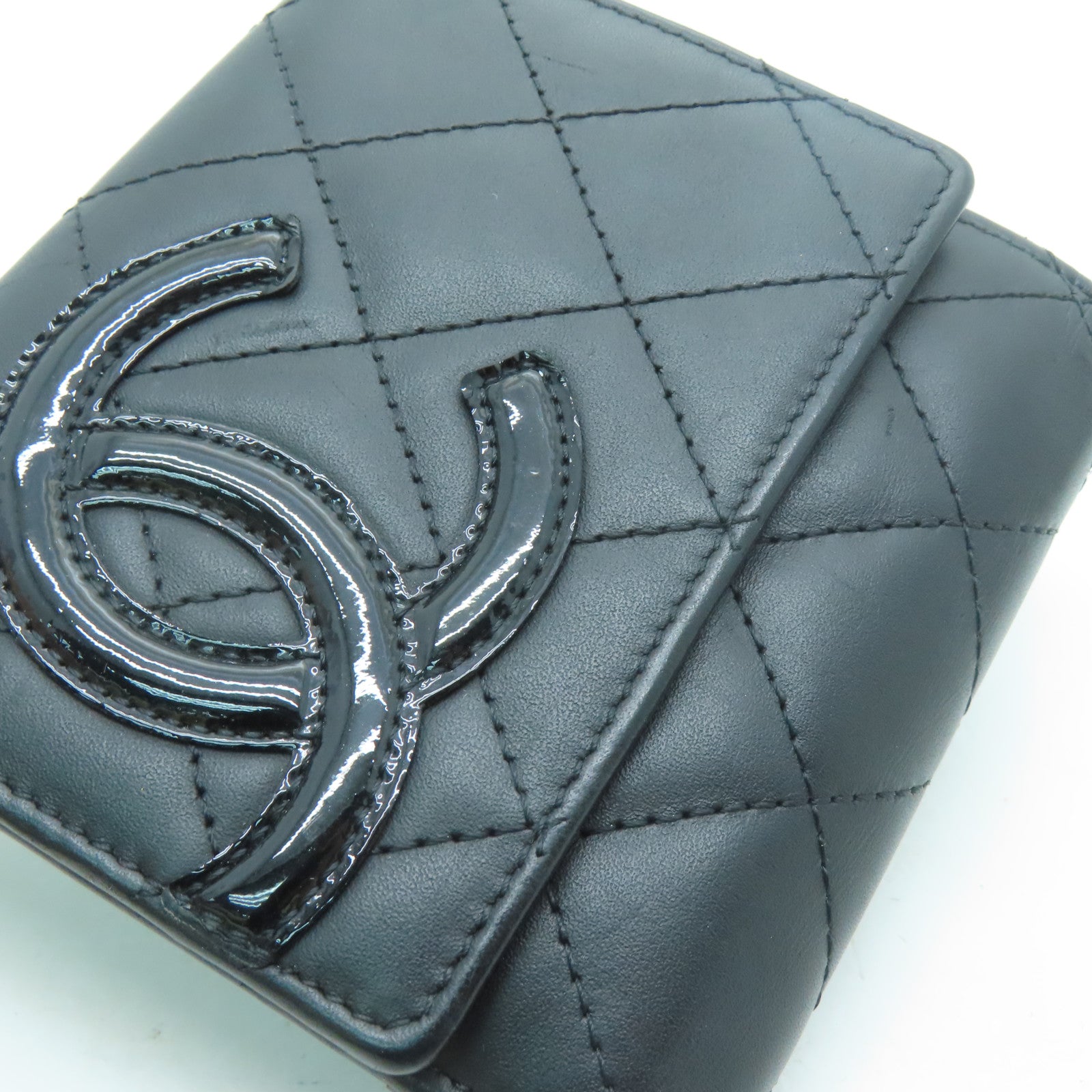 CHANEL 菱格羊皮皮革Cambon Wallet銀扣錢包黑色