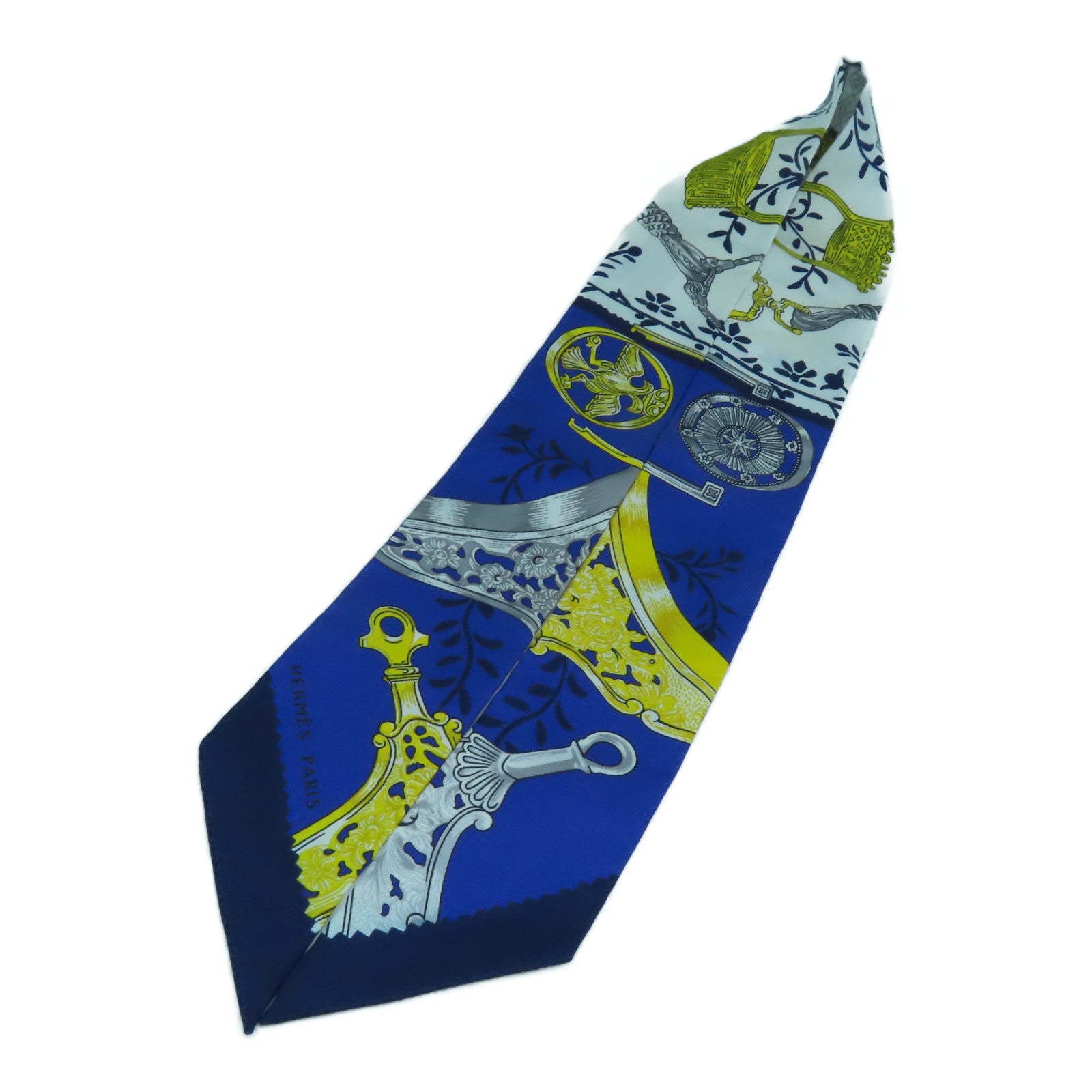 HERMES 絲質Twilly絲巾藍色/白色
