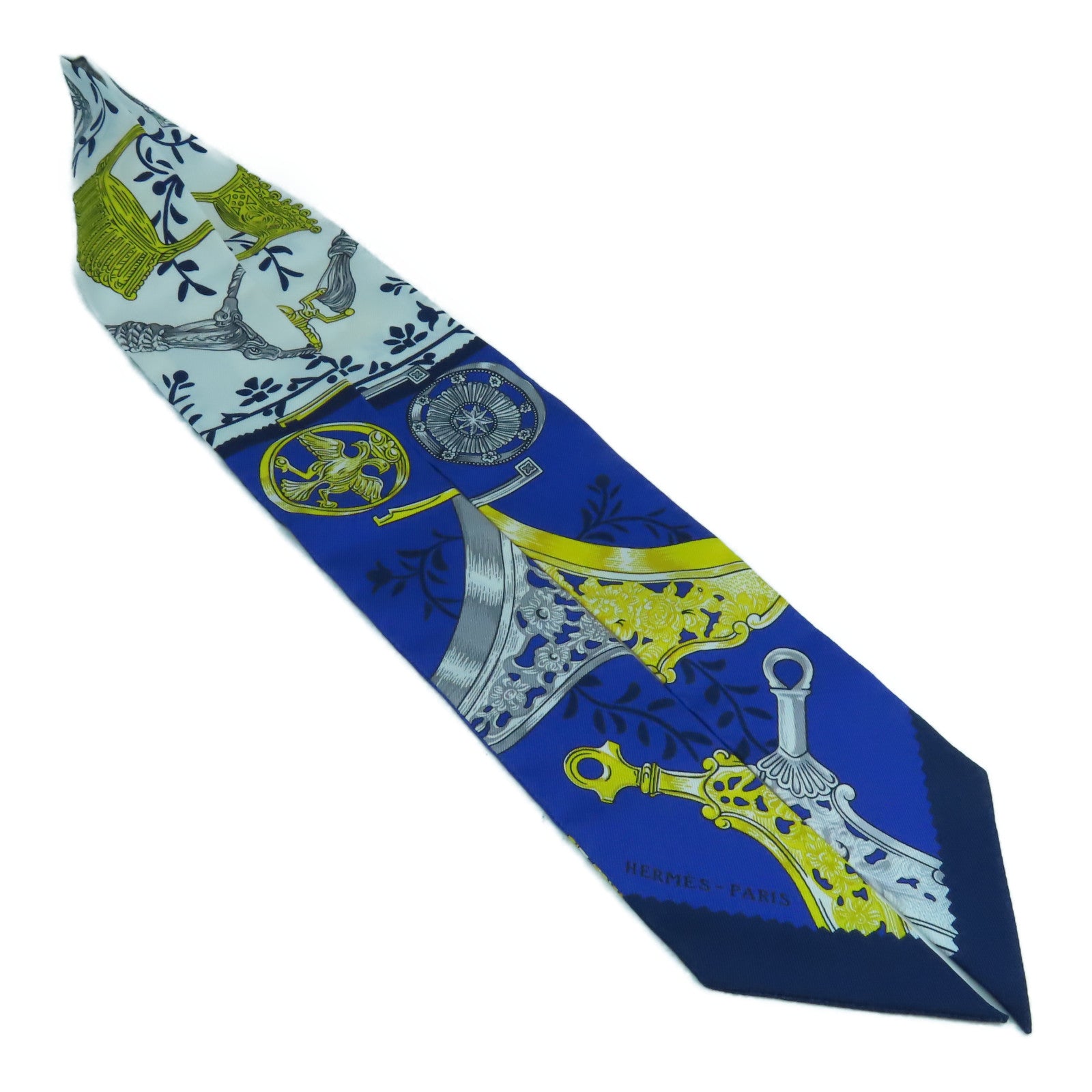 HERMES 絲質Twilly絲巾藍色/白色
