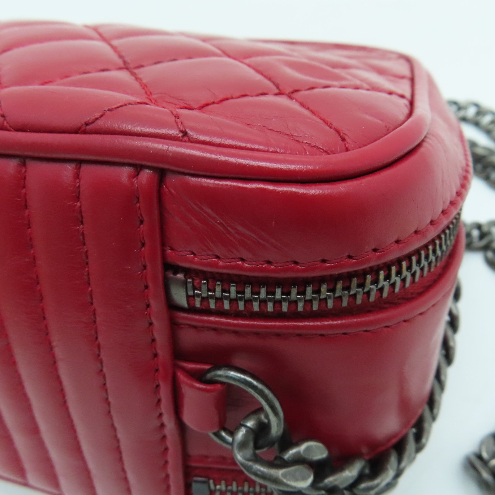 CHANEL 【激減優惠】牛皮皮革Chain Shoulder鏈帶肩背袋銀扣紅色
