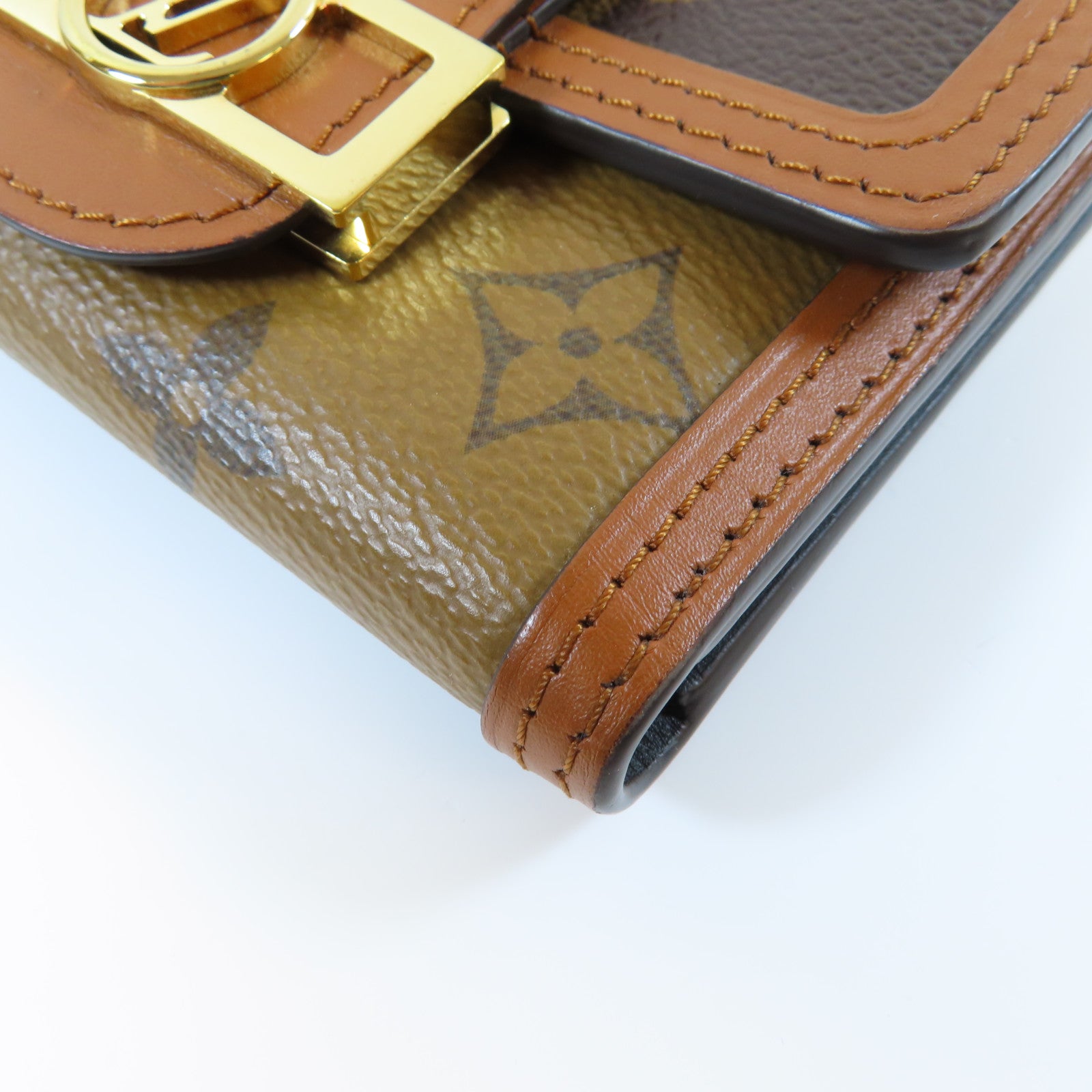 LOUIS VUITTON Monogram Reverse Dauphine金扣錢包啡色