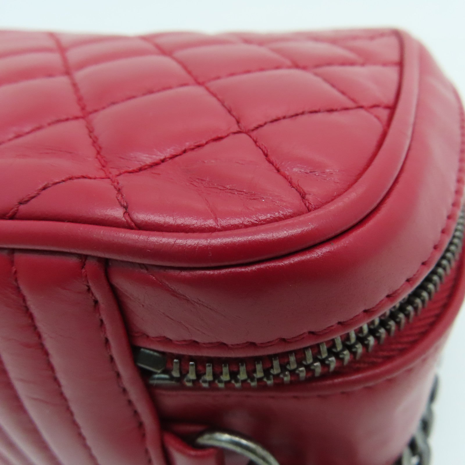 CHANEL 【激減優惠】牛皮皮革Chain Shoulder鏈帶肩背袋銀扣紅色