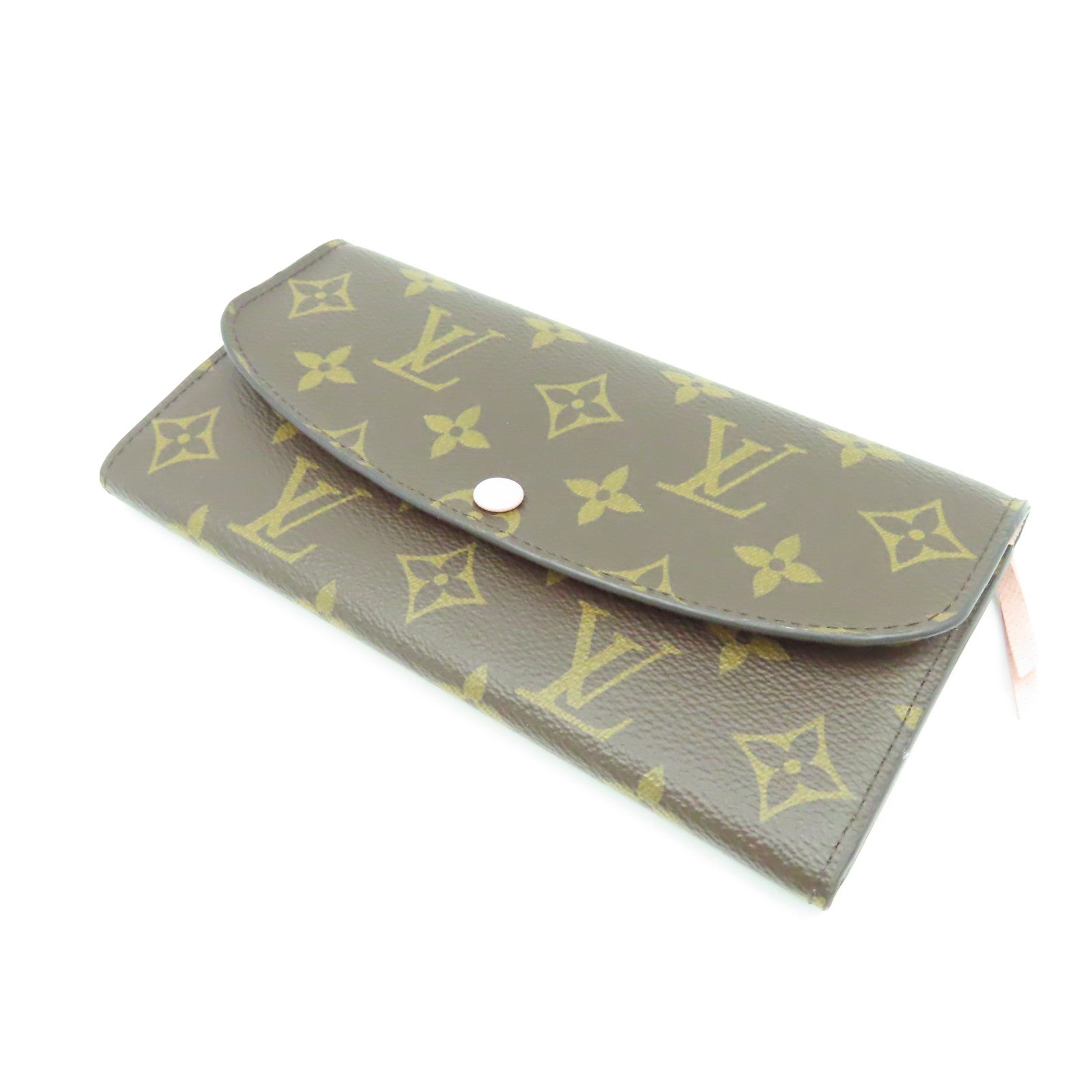 LOUIS VUITTON Monogram Emilie Ming金扣長錢包棕色/粉紅色